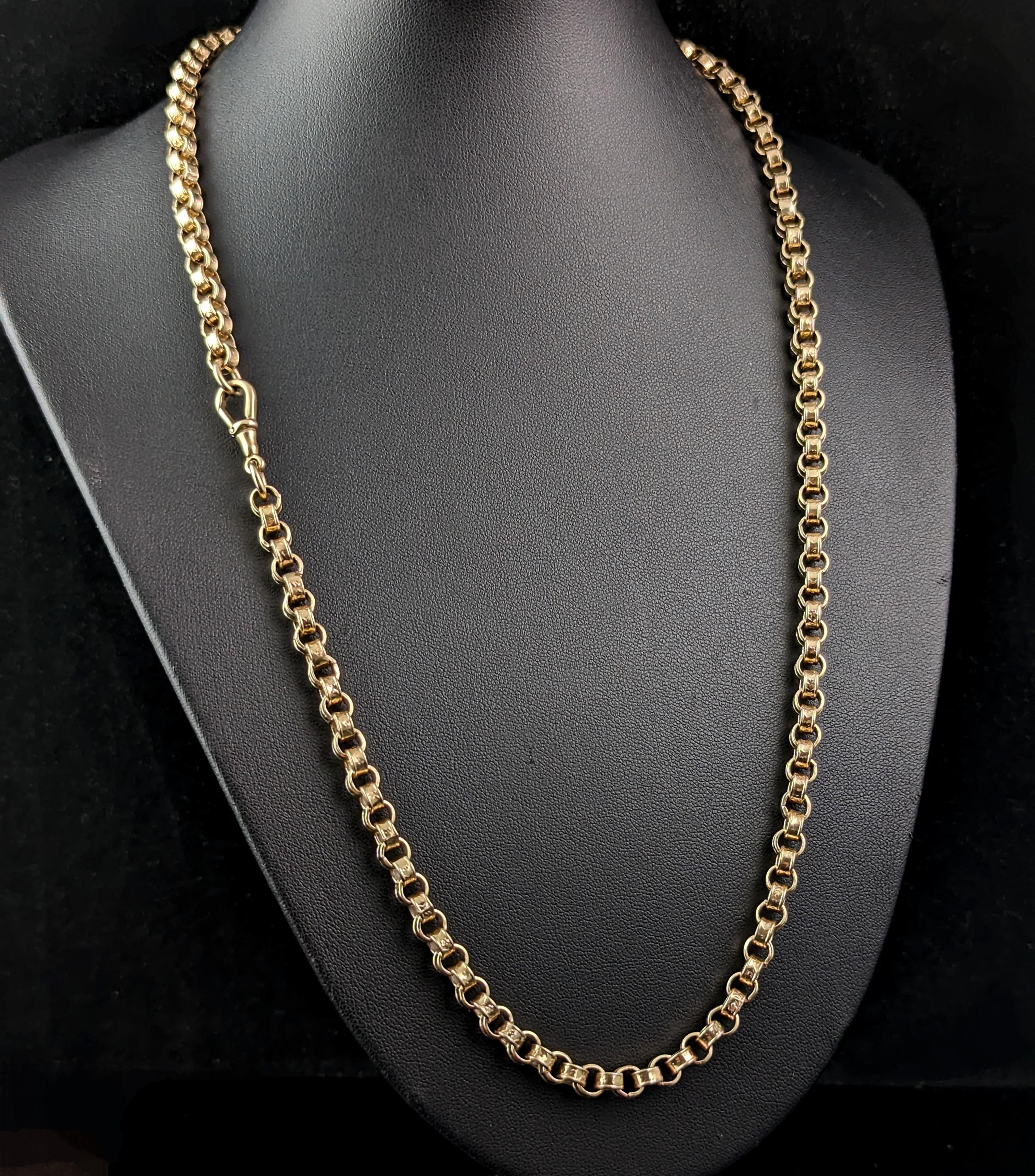 Antique 9k gold chunky rolo link chain necklace, Victorian, Forget me not  For Sale 6
