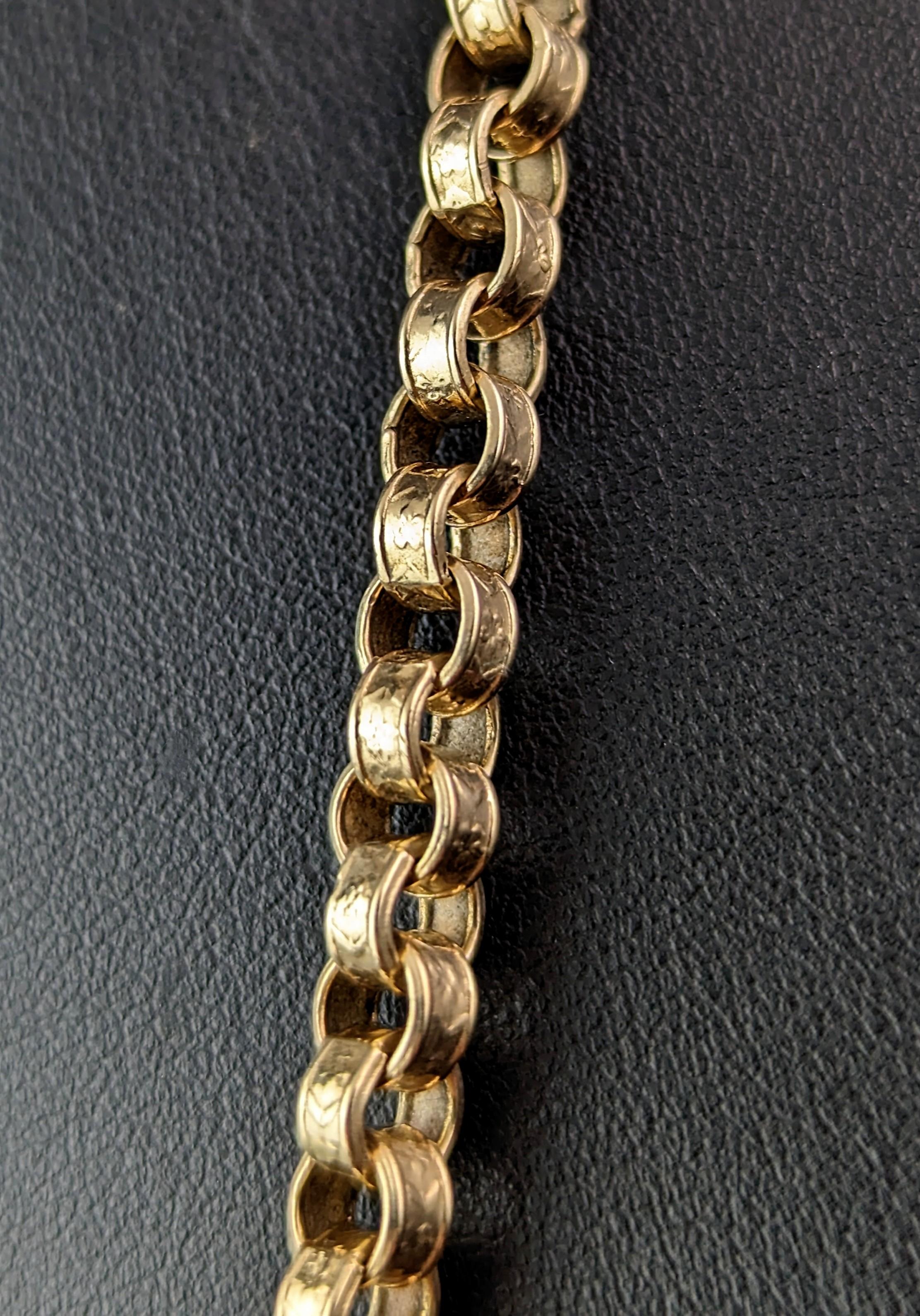 Antique 9k gold chunky rolo link chain necklace, Victorian, Forget me not  For Sale 7