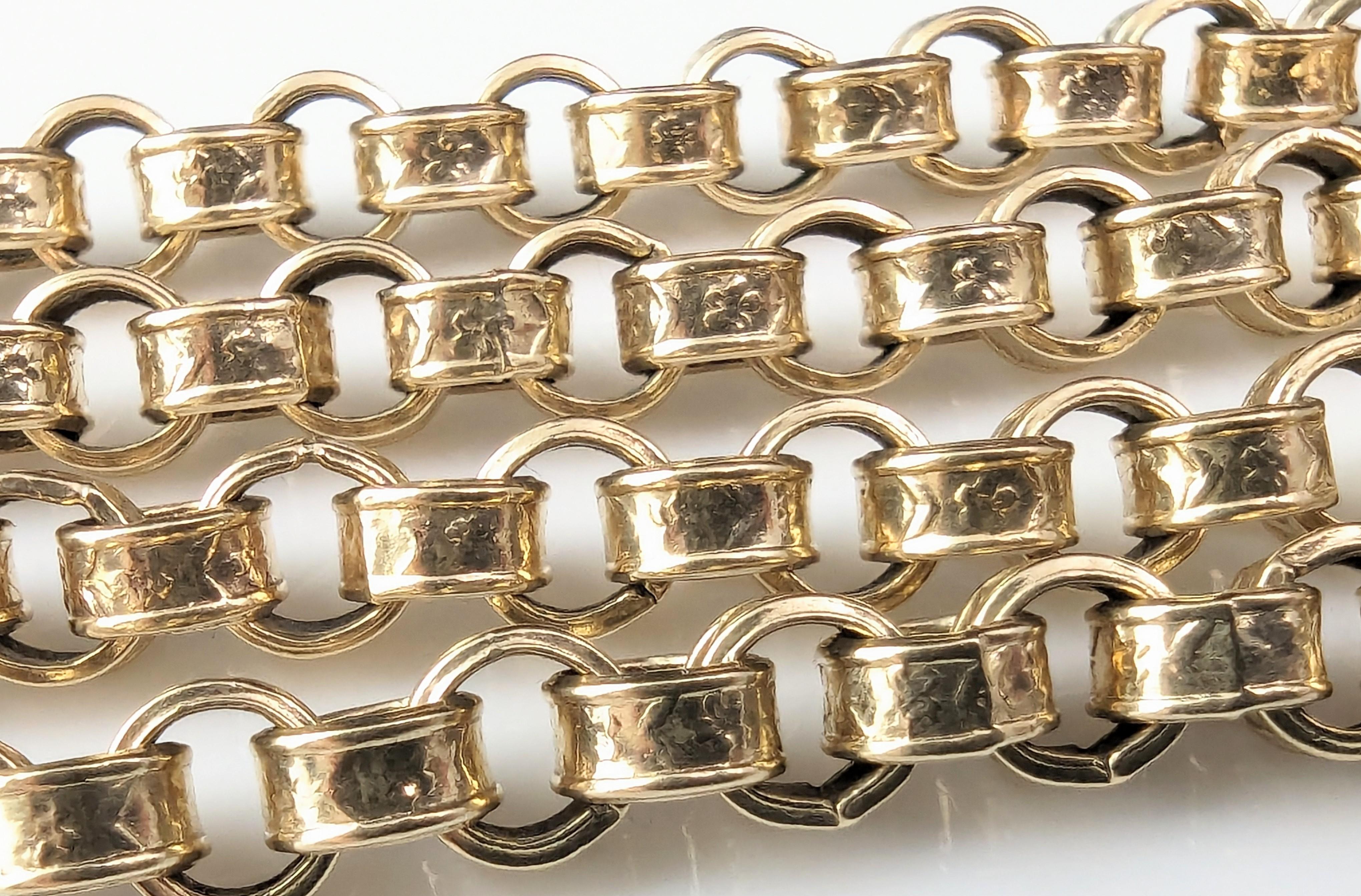 Antique 9k gold chunky rolo link chain necklace, Victorian, Forget me not  For Sale 8