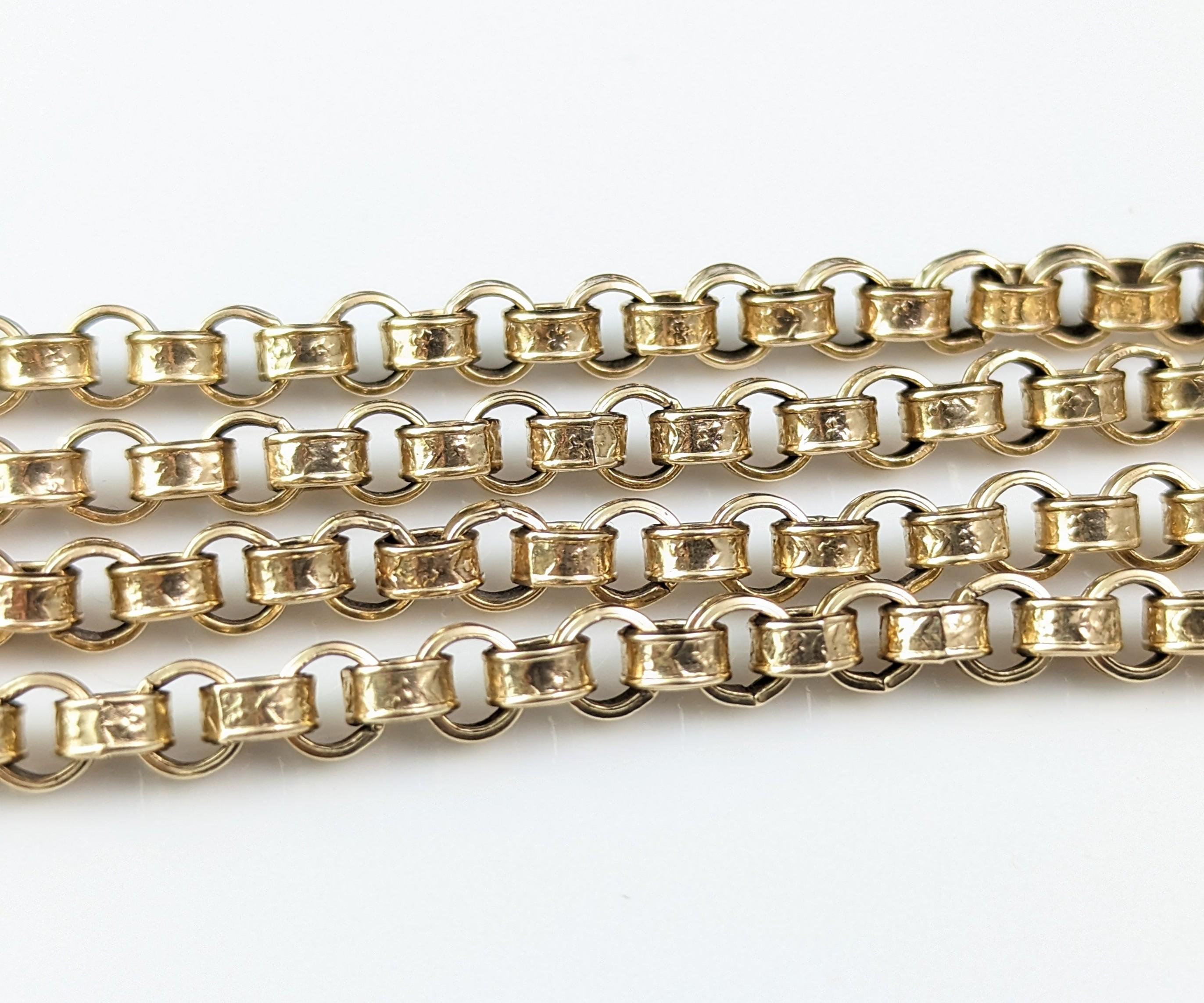 Antique 9k gold chunky rolo link chain necklace, Victorian, Forget me not  For Sale 9