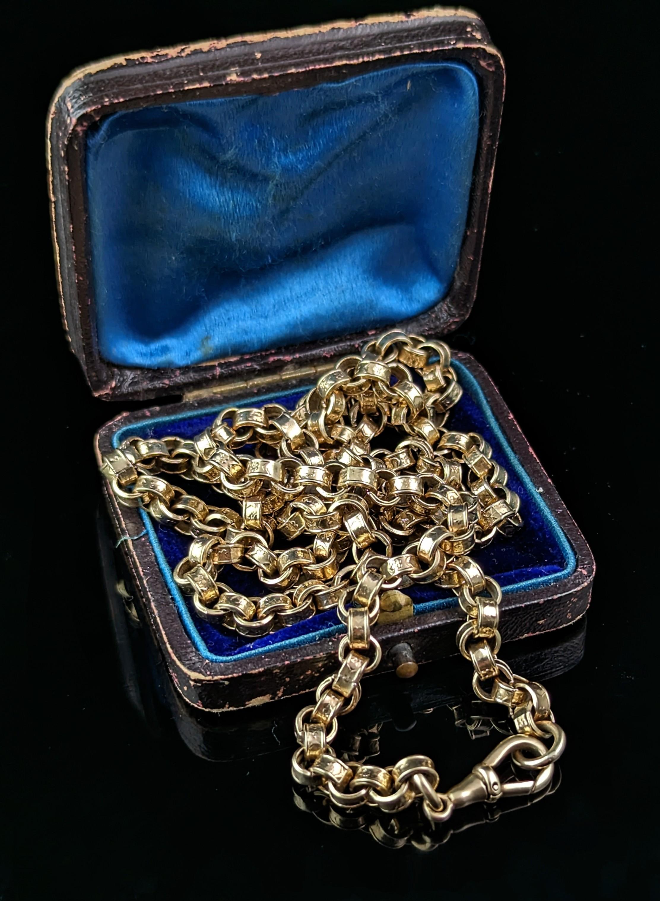 Antike 9k Gold klobige Rollen-Gliederkette Halskette, viktorianisch, Forget me not  im Zustand „Gut“ im Angebot in NEWARK, GB