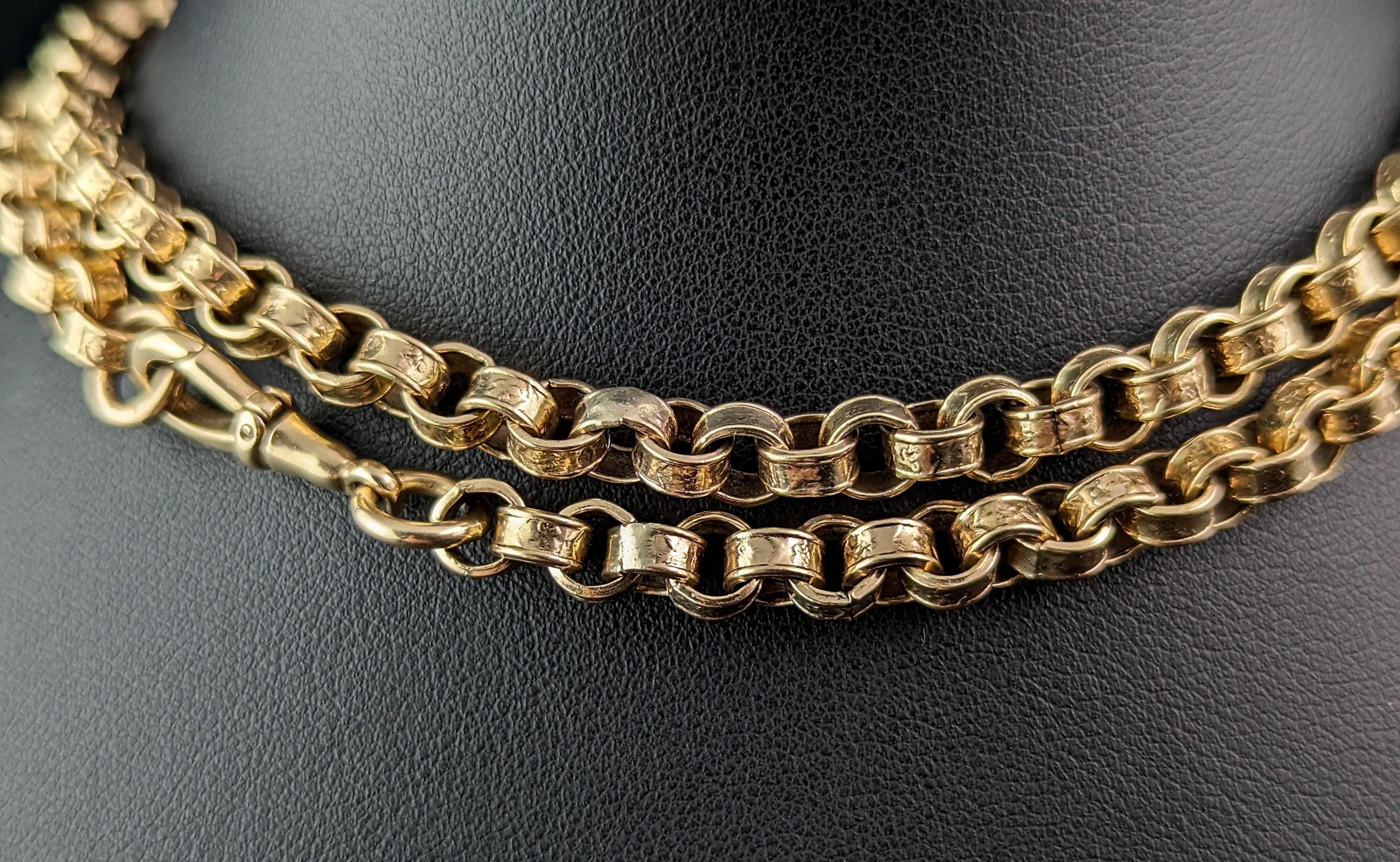 Antique 9k gold chunky rolo link chain necklace, Victorian, Forget me not  For Sale 3