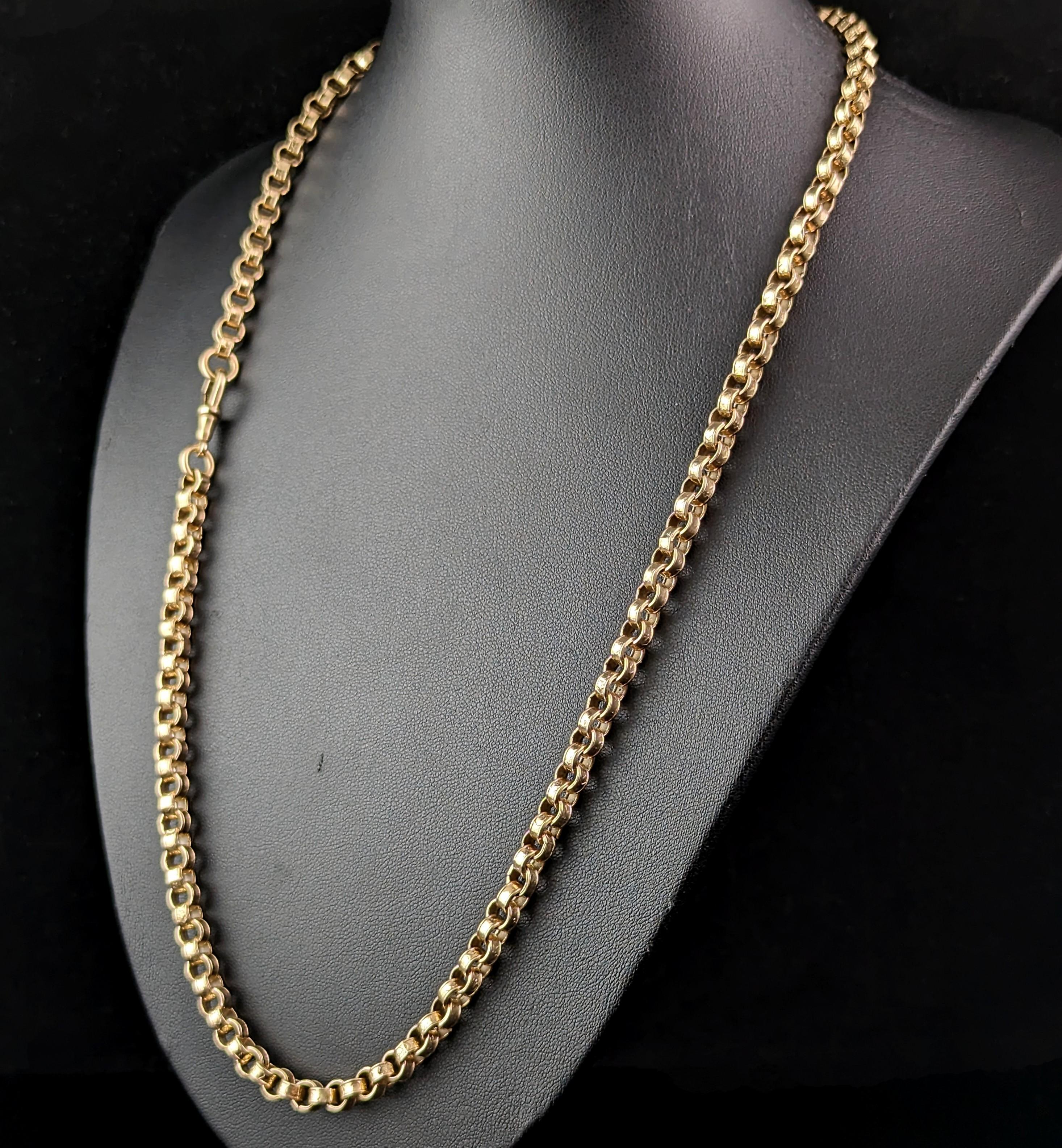 Antique 9k gold chunky rolo link chain necklace, Victorian, Forget me not  For Sale 4