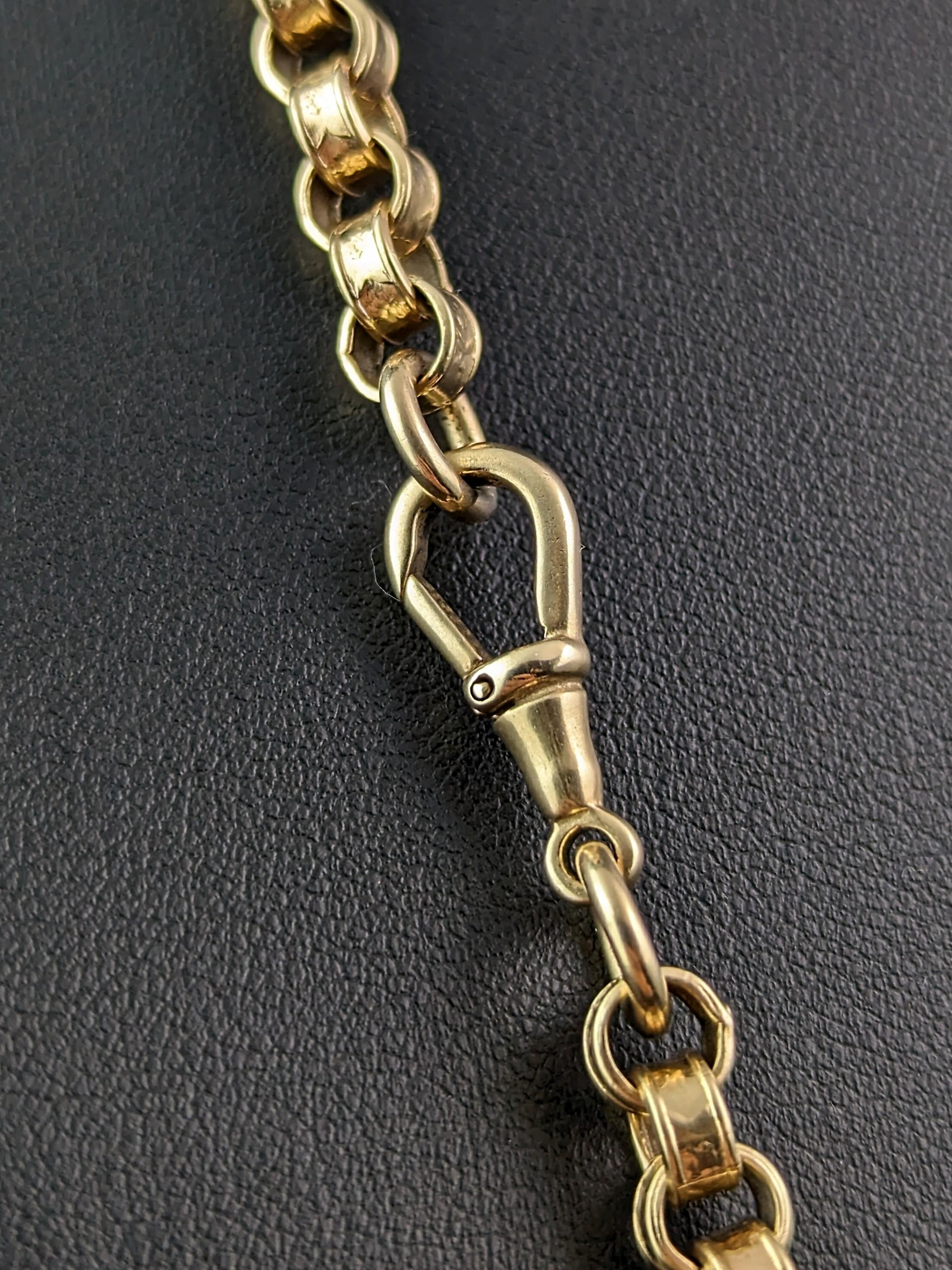 Antique 9k gold chunky rolo link chain necklace, Victorian, Forget me not  For Sale 5