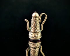 Antique 9k gold coffee pot charm, Pendant, Foiled paste