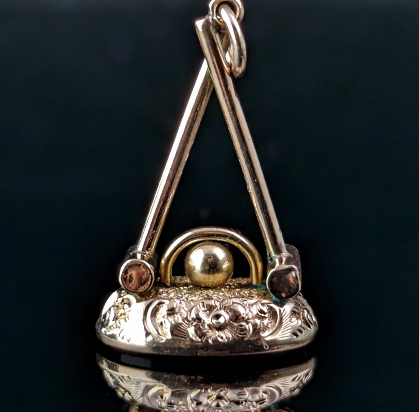 Victorian Antique 9k gold Croquet seal fob pendant, Carnelian  For Sale