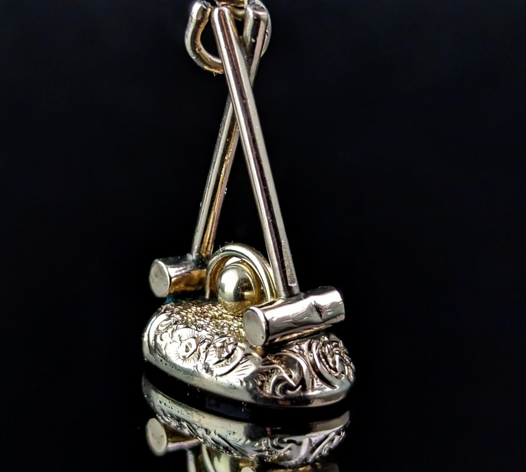 Oval Cut Antique 9k gold Croquet seal fob pendant, Carnelian  For Sale