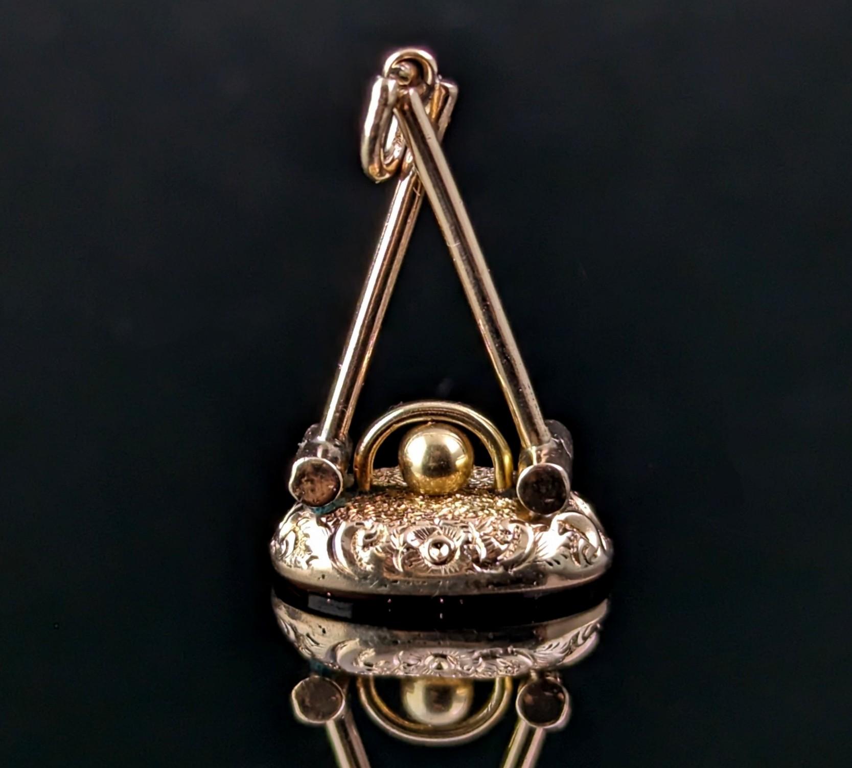 Antique 9k gold Croquet seal fob pendant, Carnelian  For Sale 3