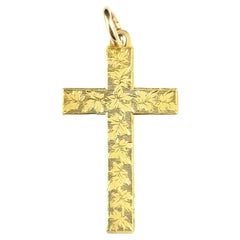 Antique 9k gold cross pendant, Victorian, engraved 