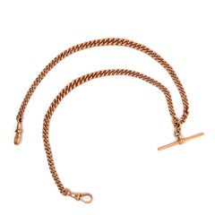 Antique 9k Gold Cuban Curb Watch Chain Link Necklace w/ 2 Dog Clips & Bar