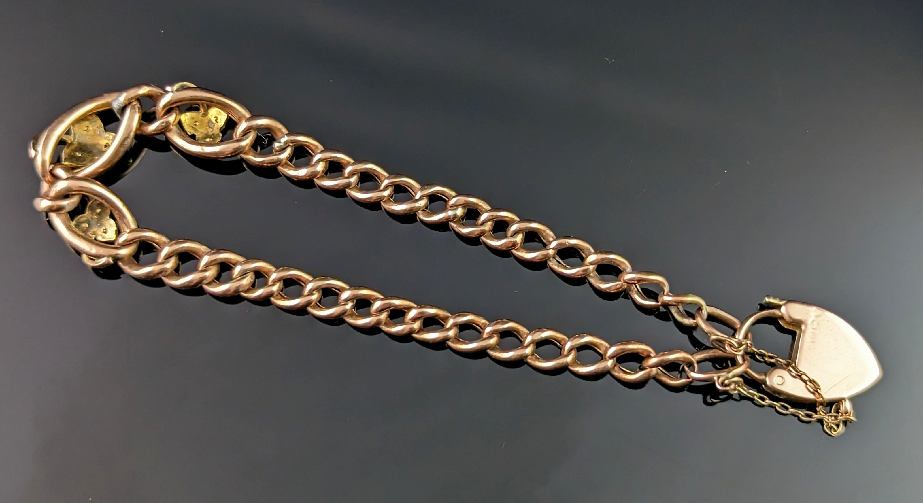 Antikes Kurbelarmband aus 9 Karat Gold, Türkis und Perlenblätter, edwardianisch  im Zustand „Relativ gut“ im Angebot in NEWARK, GB