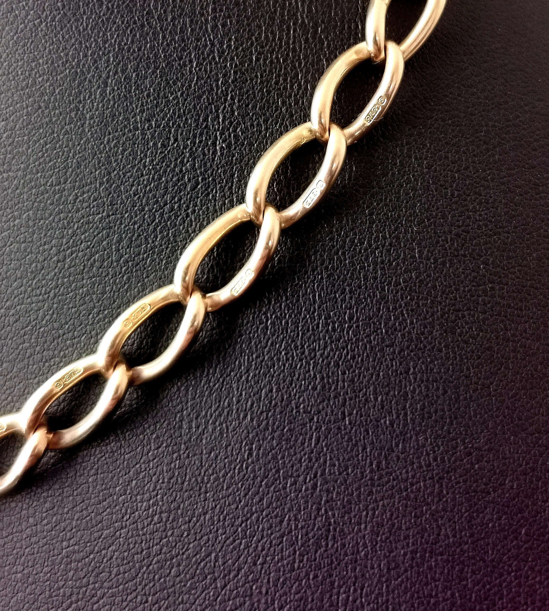 Antique 9k Gold Curb Link Albert Chain, Watch Chain Necklace Victorian 7