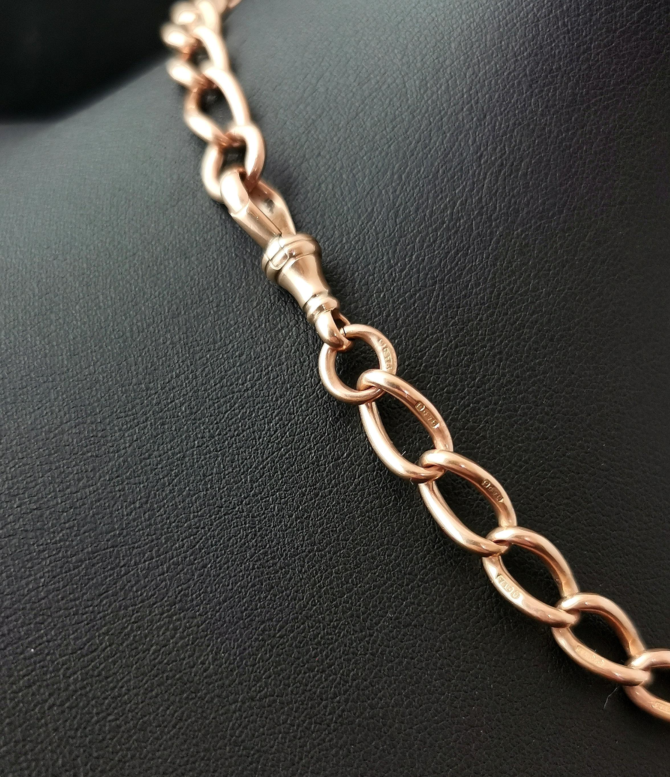 Antique 9k Gold Curb Link Albert Chain, Watch Chain Necklace Victorian 9