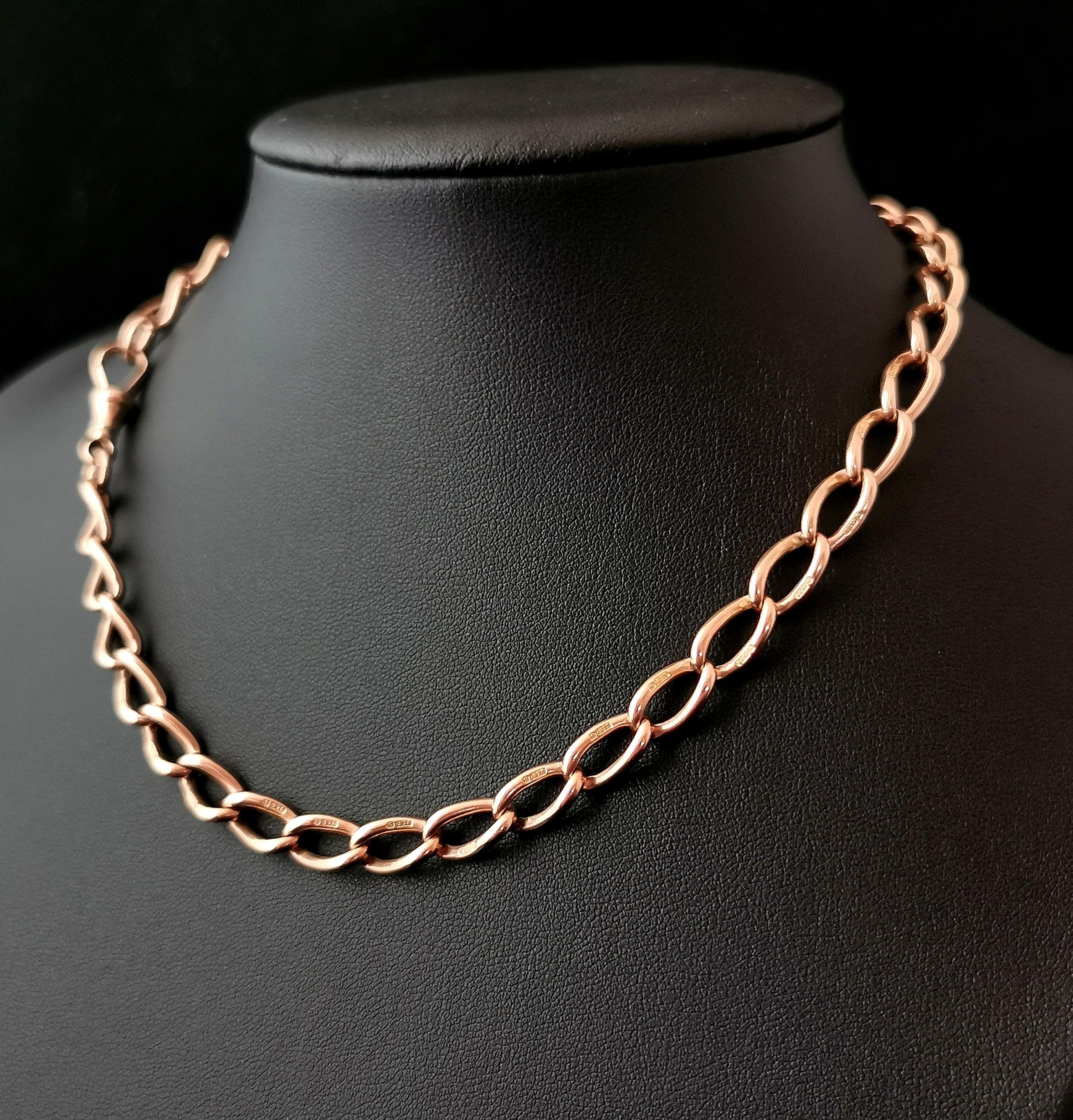 Antique 9k Gold Curb Link Albert Chain, Watch Chain Necklace Victorian In Good Condition In NEWARK, GB