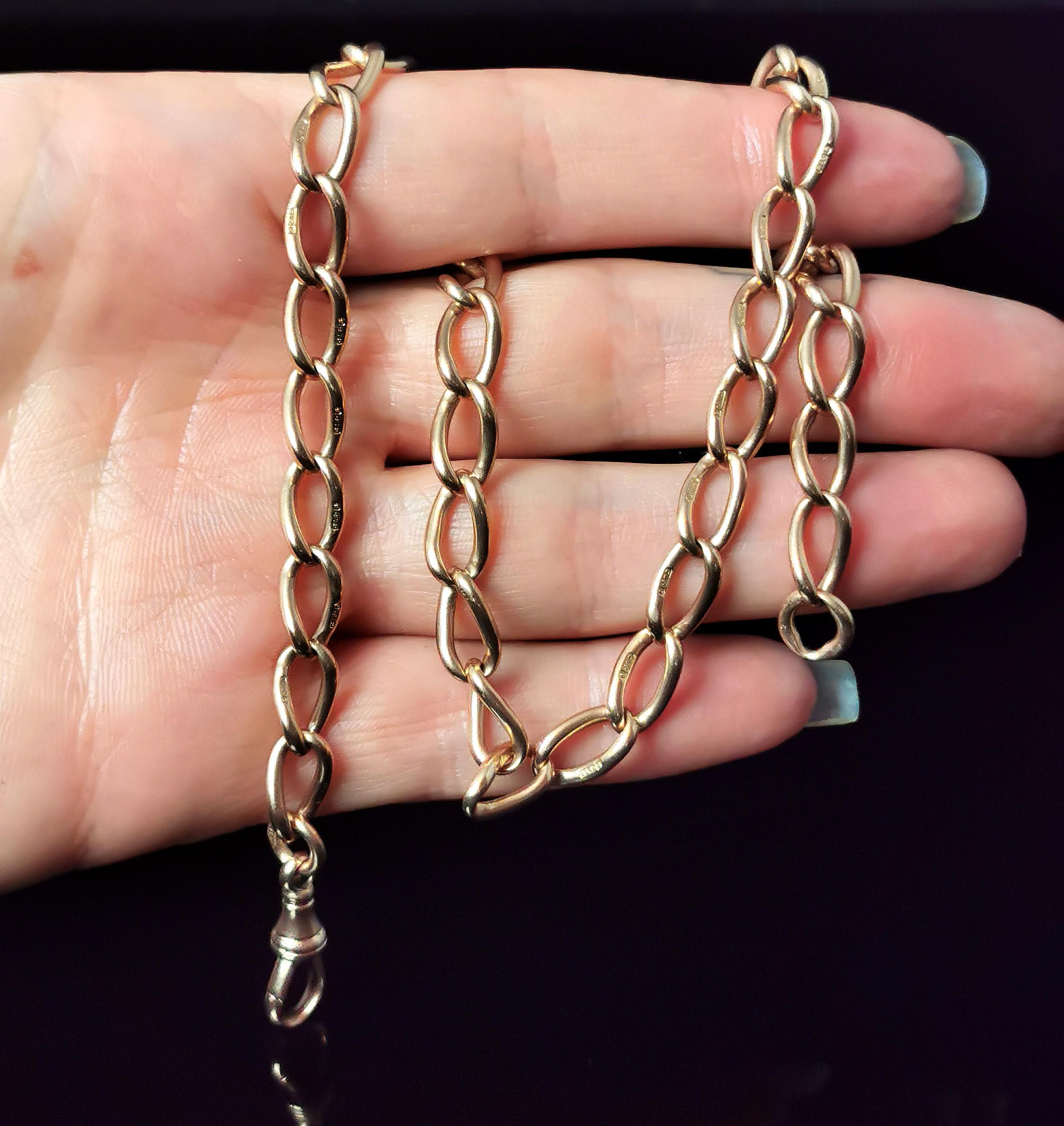 Antique 9k Gold Curb Link Albert Chain, Watch Chain Necklace Victorian 4