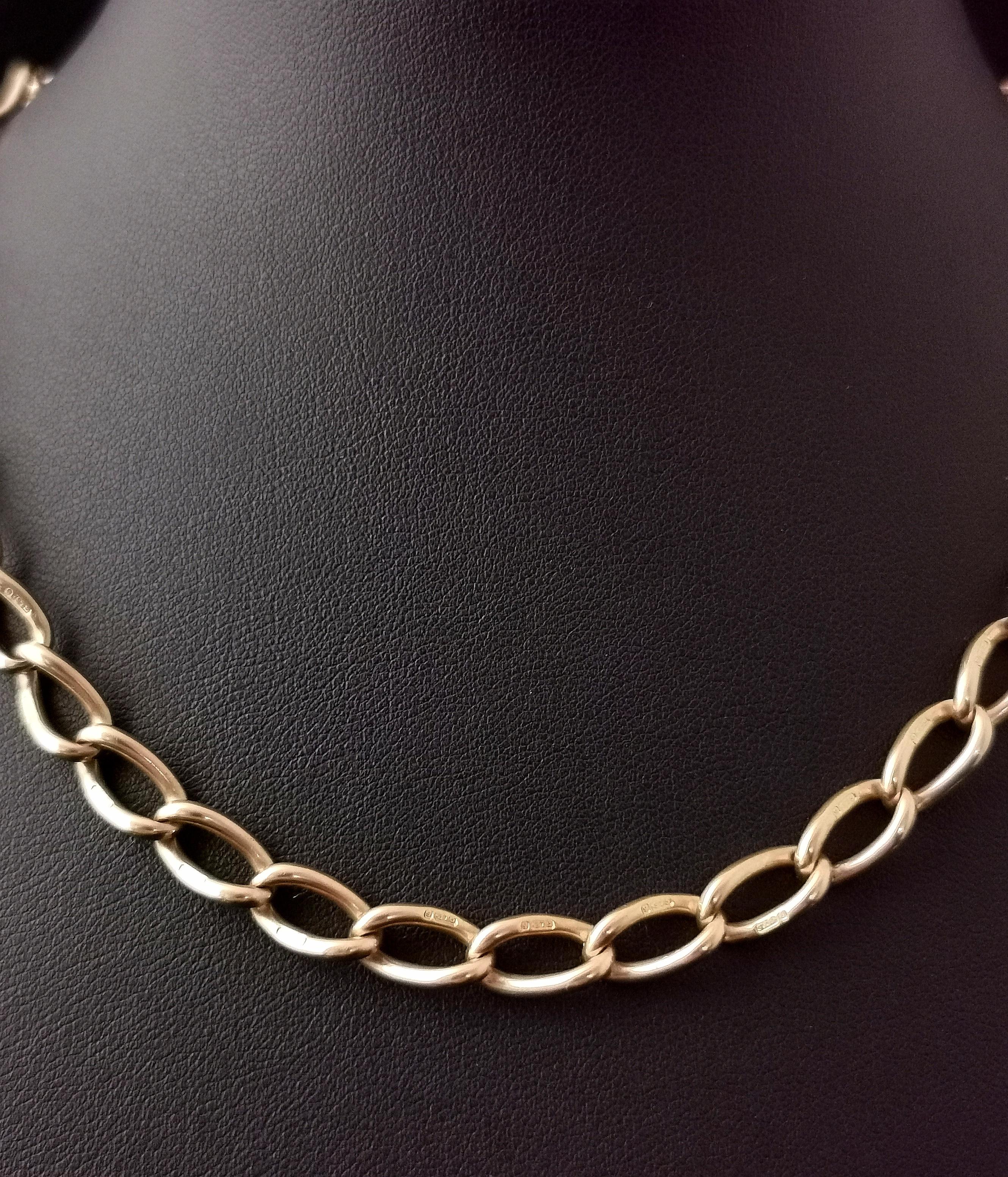 Antique 9k Gold Curb Link Albert Chain, Watch Chain Necklace Victorian 5