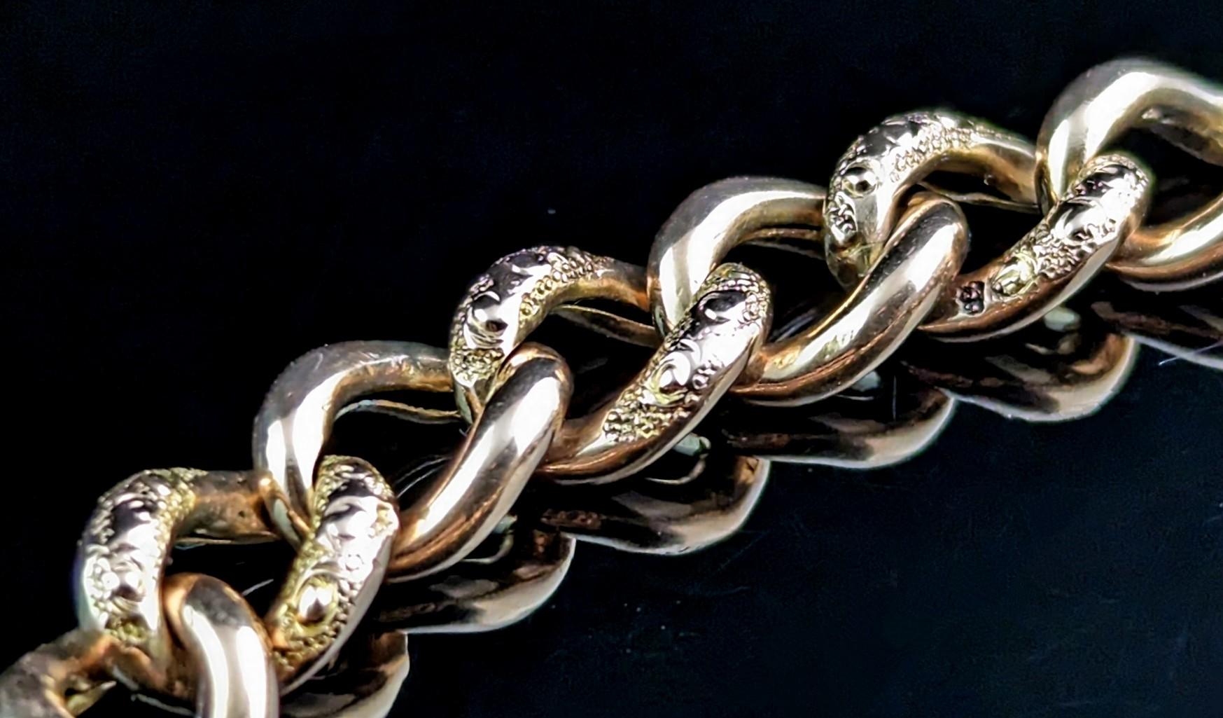 Antique 9k Gold Curb Link Bracelet, Edwardian, Day to Night 7