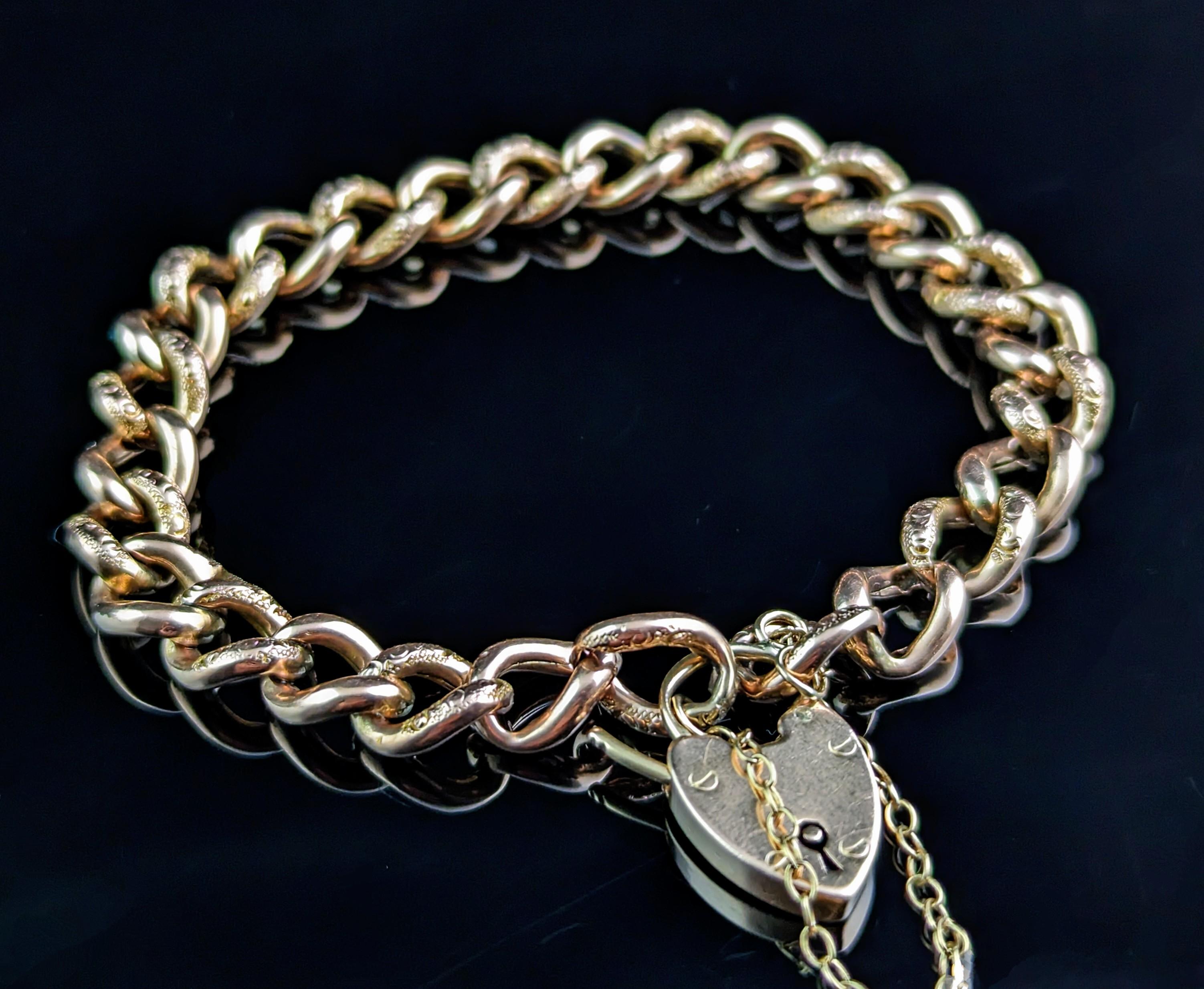 Antique 9k Gold Curb Link Bracelet, Edwardian, Day to Night 8