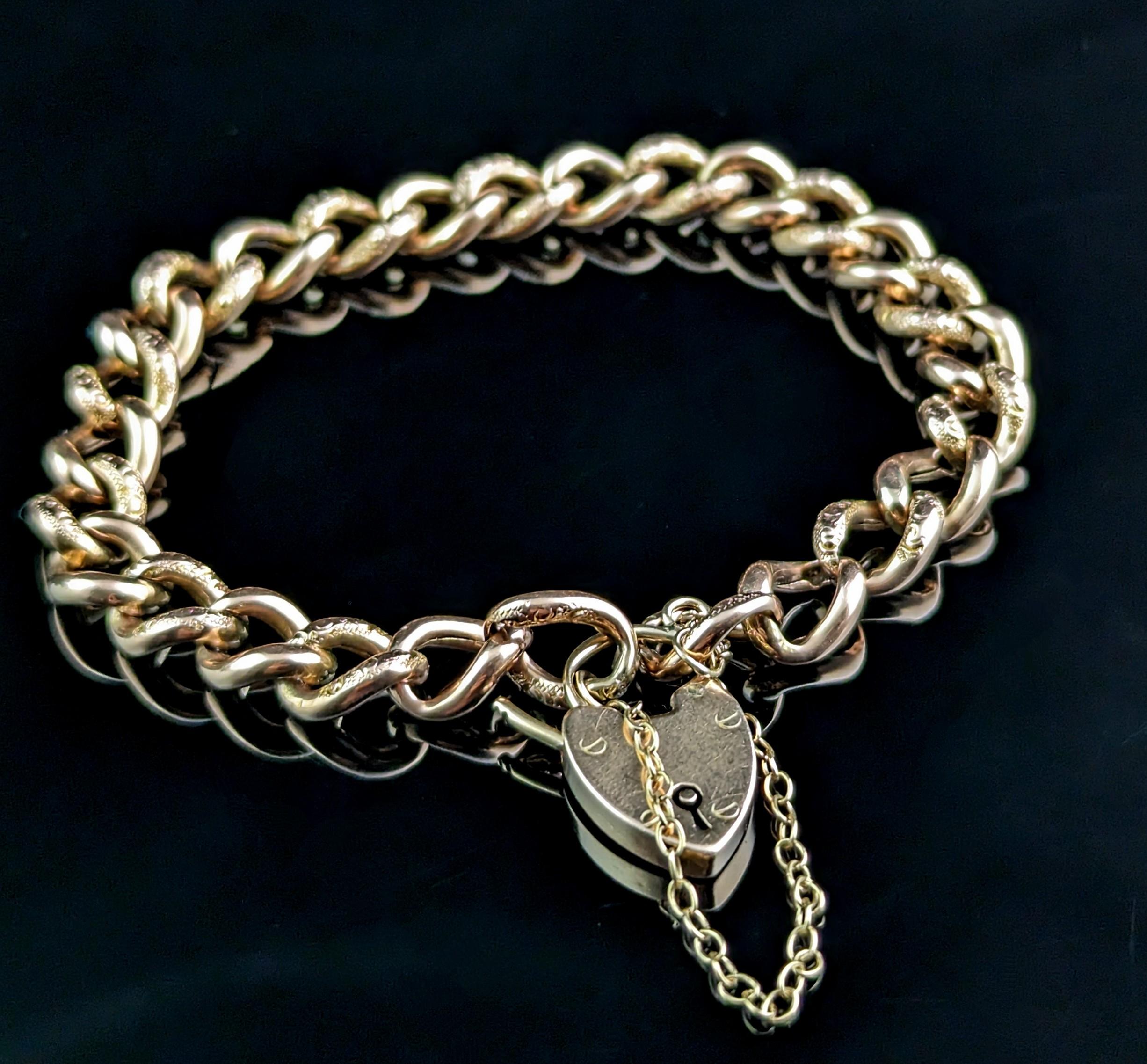 Women's Antique 9k Gold Curb Link Bracelet, Edwardian, Day to Night