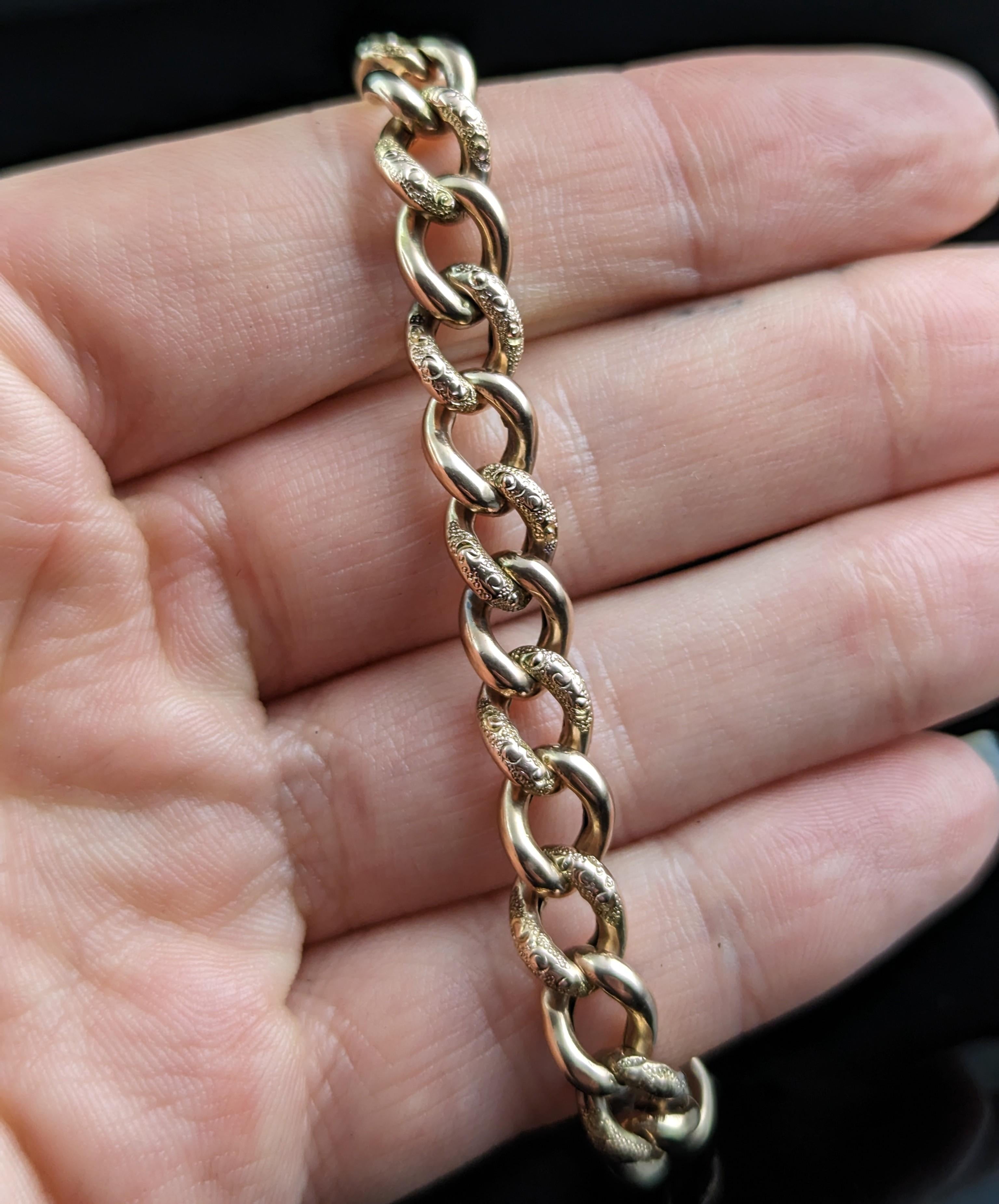 Antique 9k Gold Curb Link Bracelet, Edwardian, Day to Night 3