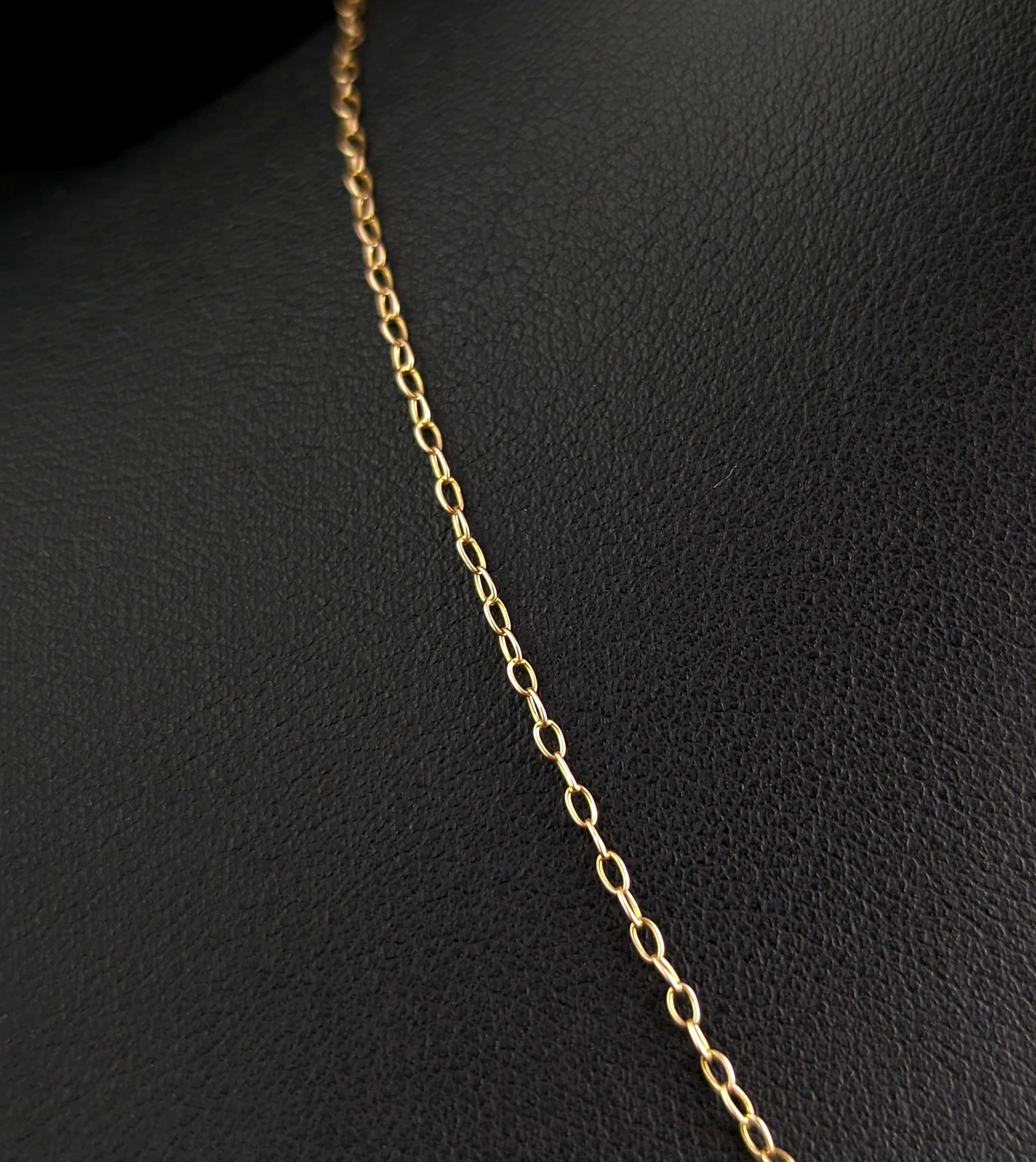 Women's Antique 9k Gold Dainty Trace Link Chain Necklace, Edwardian