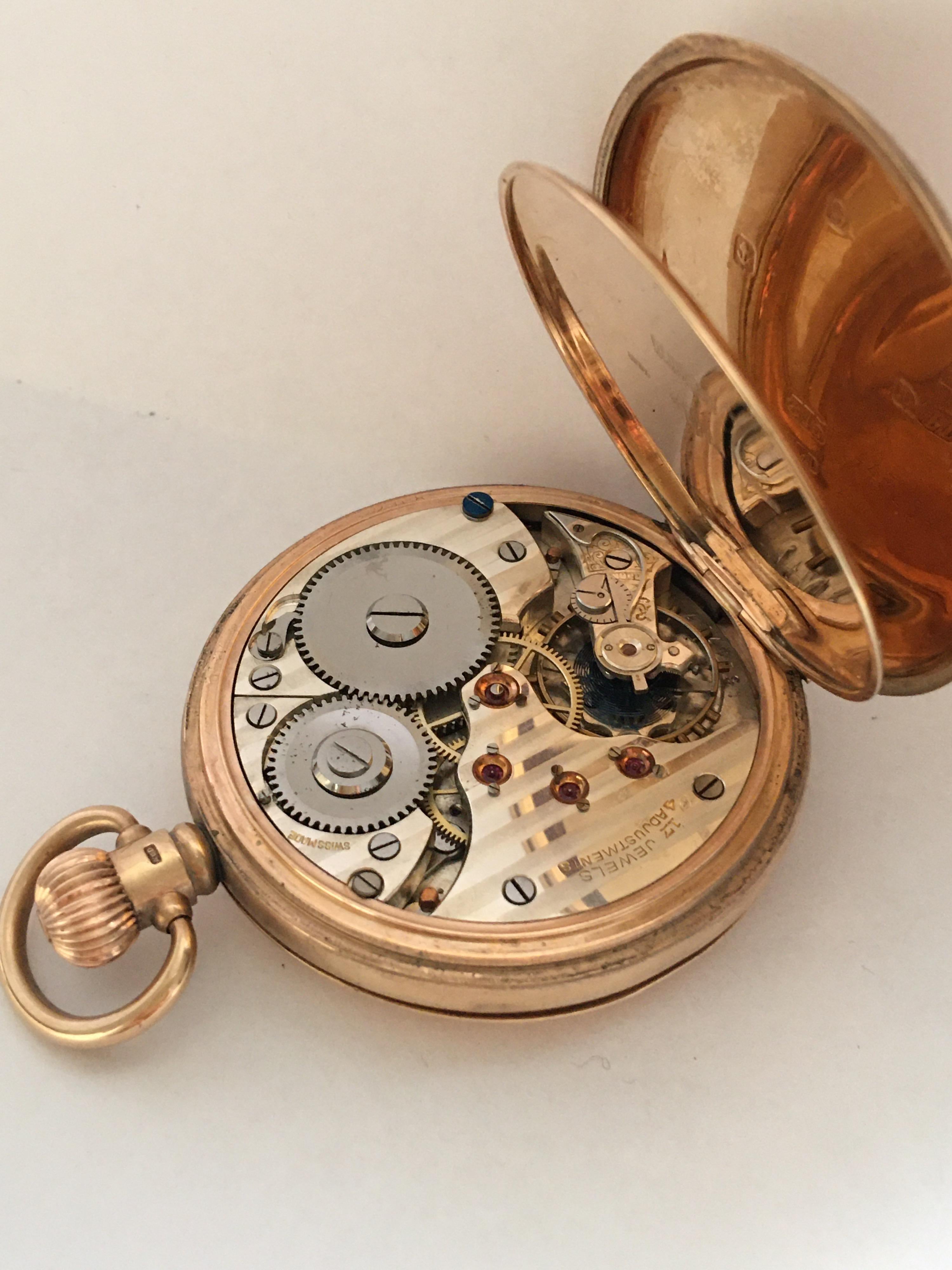 Antique 9 Karat Gold Dennison Case Half Hunter Pocket Watch For Sale 4