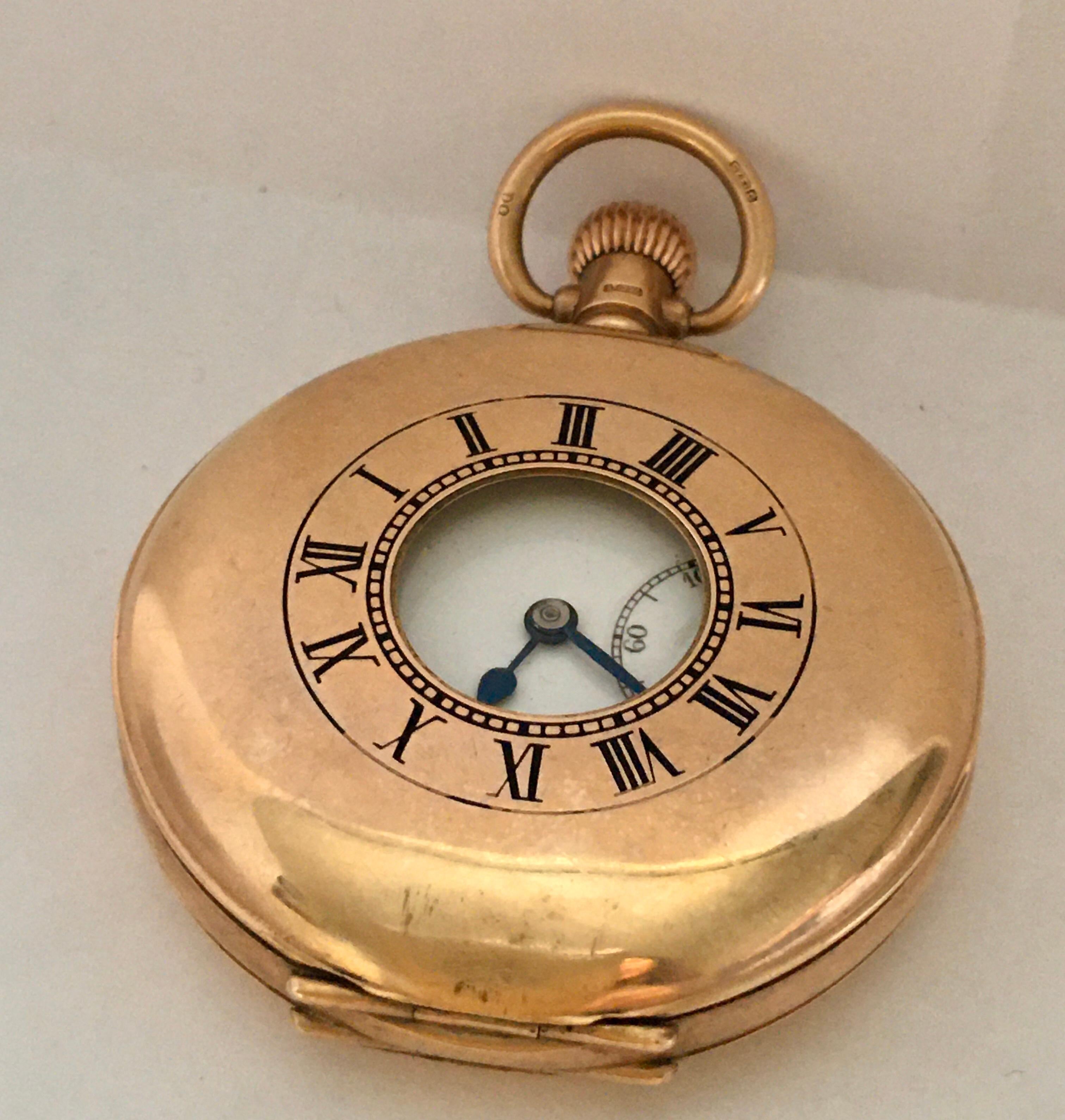Antique 9 Karat Gold Dennison Case Half Hunter Pocket Watch For Sale 11