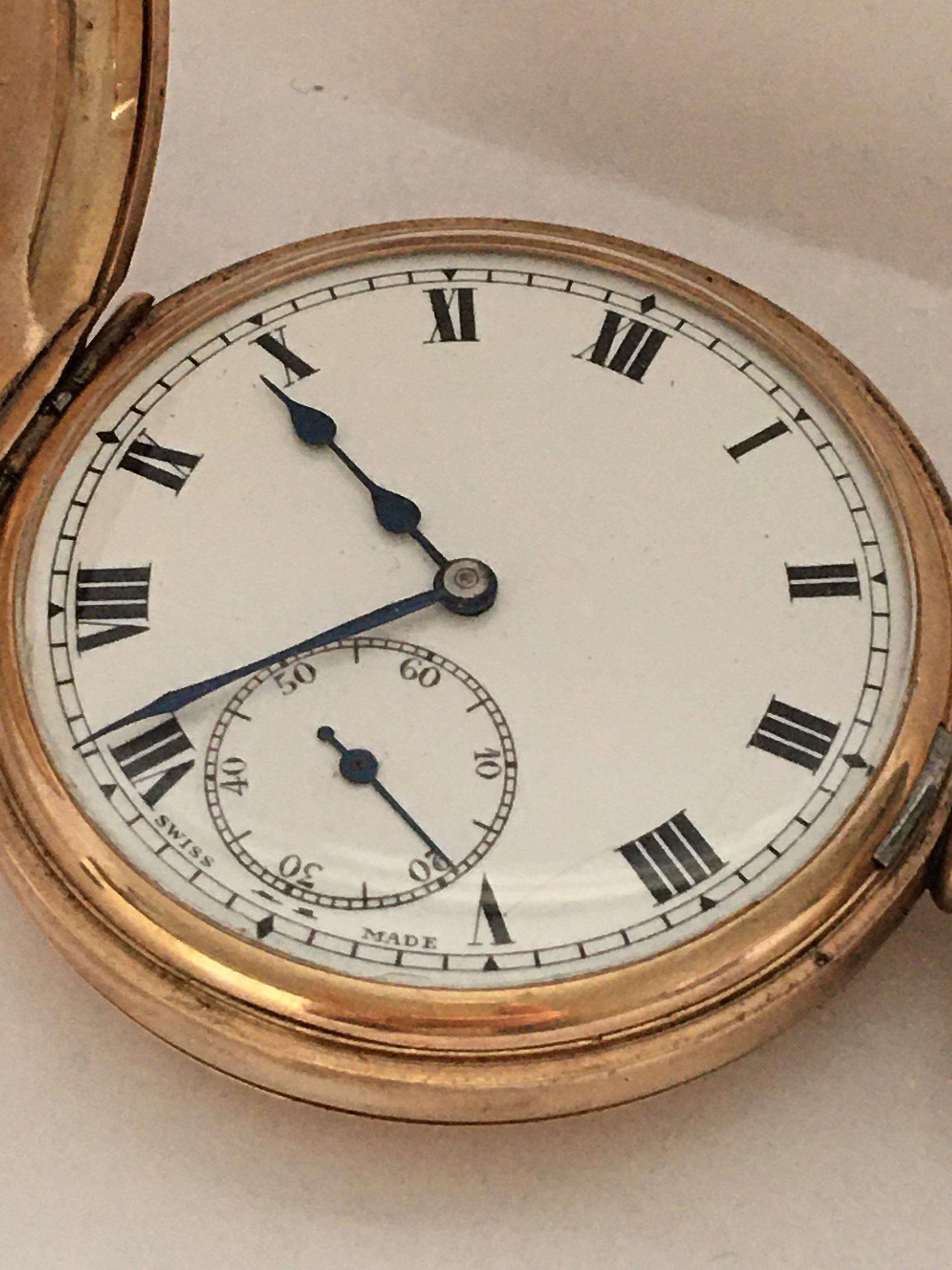 Antique 9 Karat Gold Dennison Case Half Hunter Pocket Watch In Good Condition For Sale In Carlisle, GB