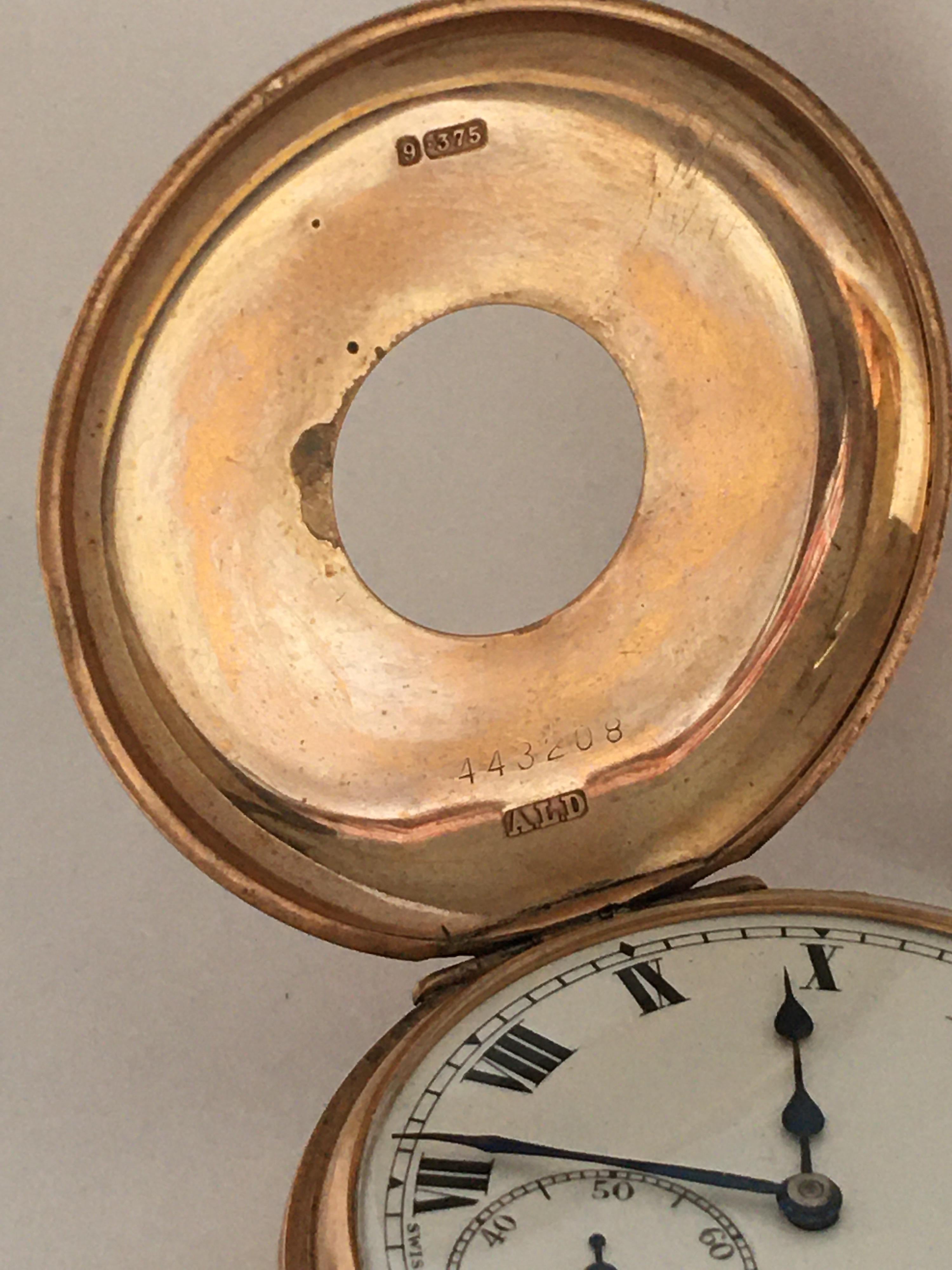 Women's or Men's Antique 9 Karat Gold Dennison Case Half Hunter Pocket Watch For Sale