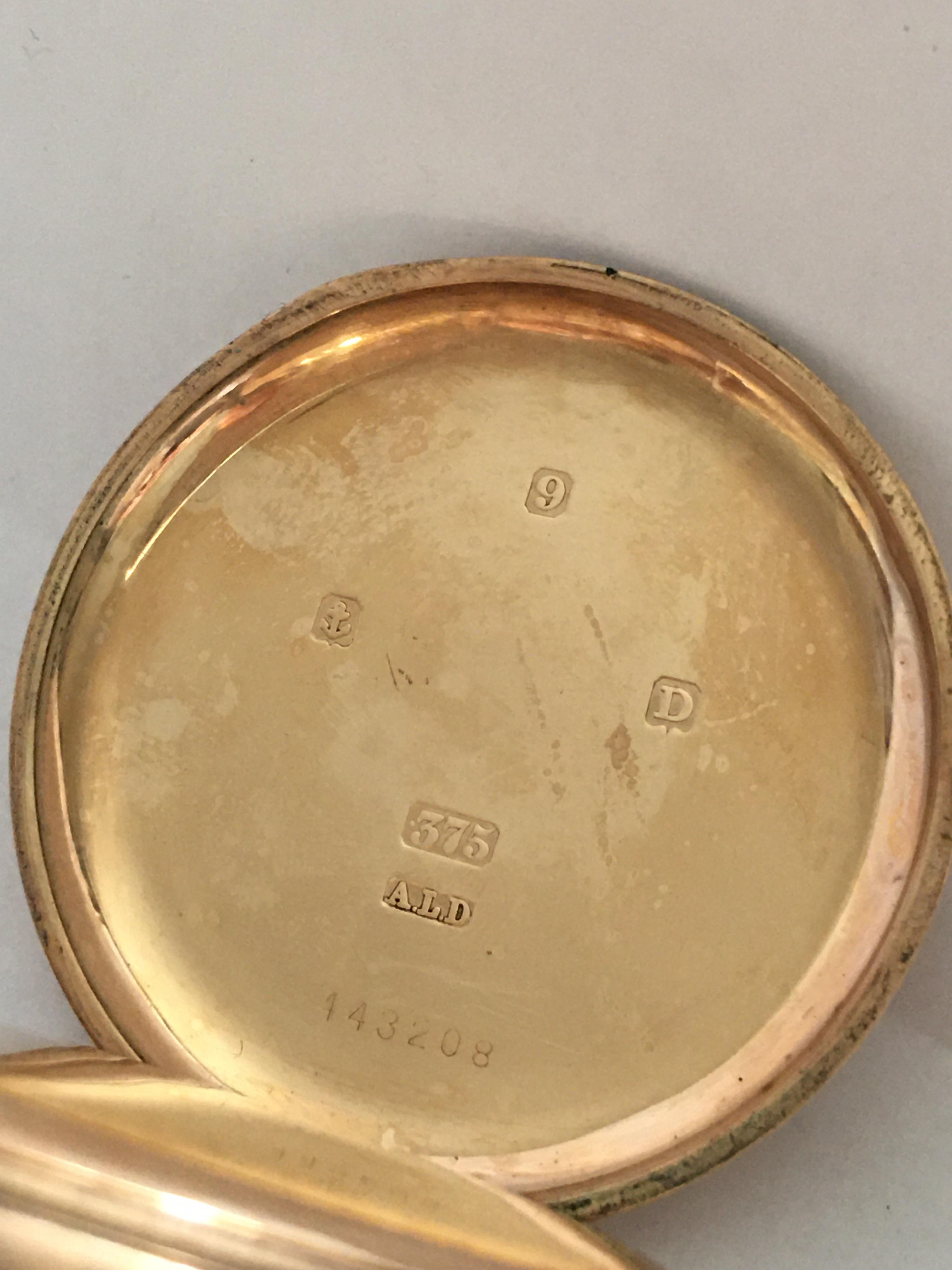 Antique 9 Karat Gold Dennison Case Half Hunter Pocket Watch For Sale 2