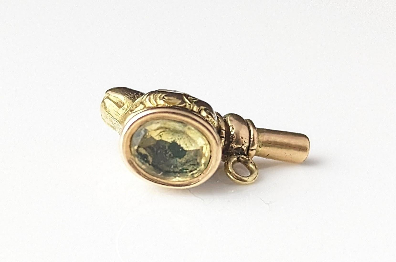 Antique 9k gold Dog watch key fob, Citrine, Victorian  For Sale 9