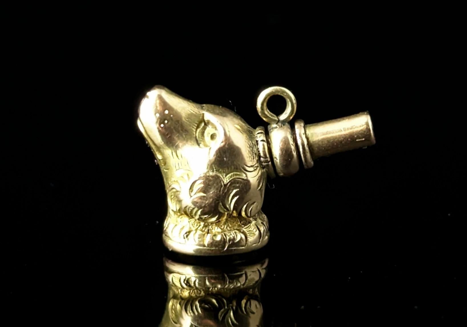 They say good things come in small packages and that is certainly the case with this magnificent piece.

This is an early Victorian watch key and fob in 9ct gold, not just any old key though this is designed as the head of a dog.

This charming