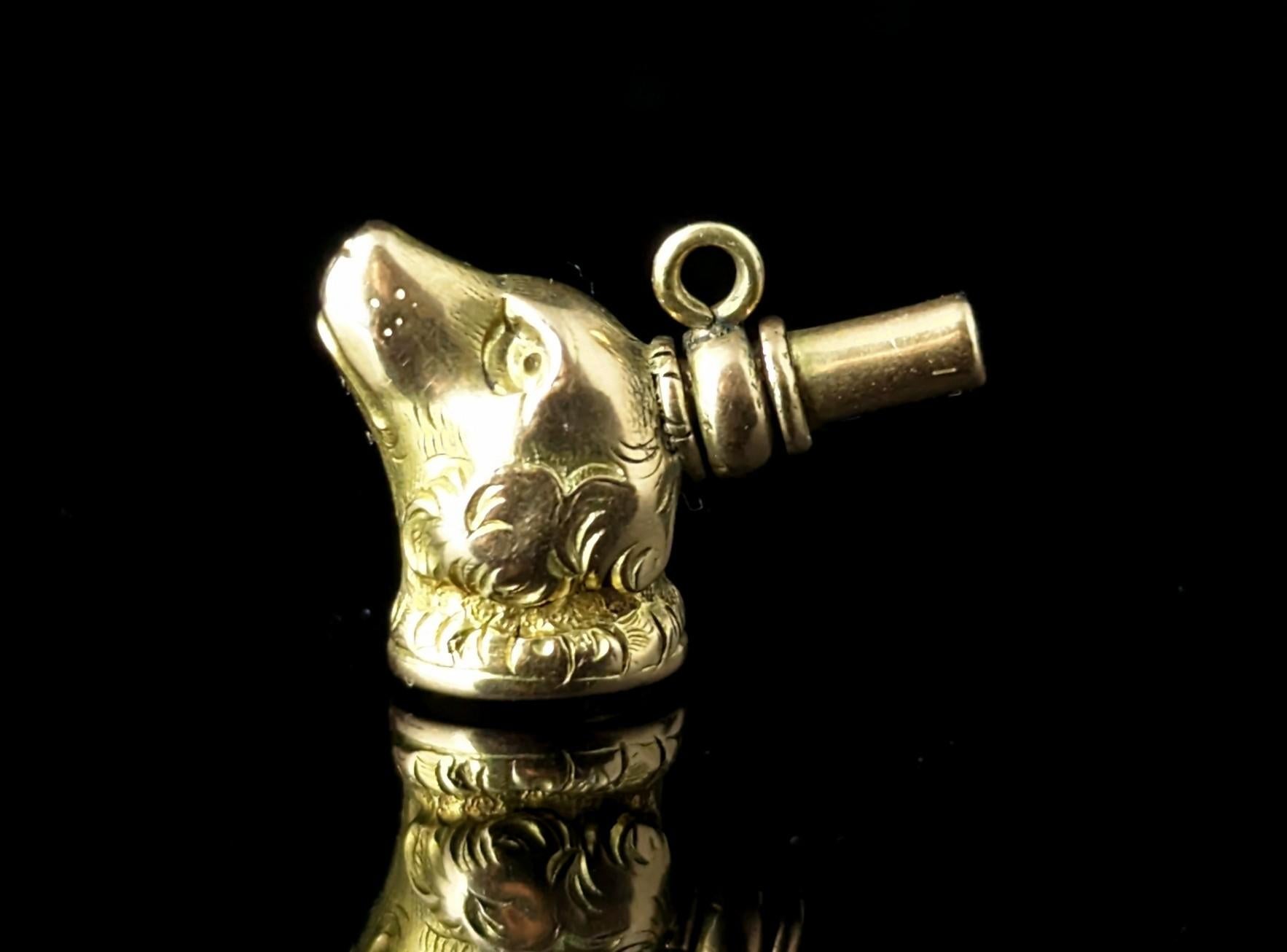 Antique 9k gold Dog watch key fob, Citrine, Victorian  In Good Condition For Sale In NEWARK, GB