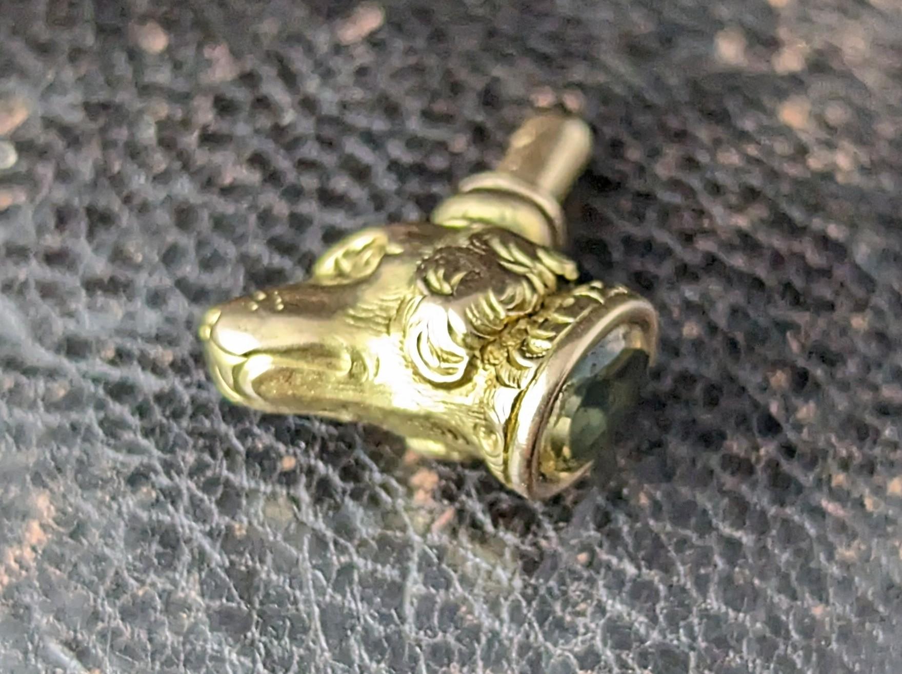 Antique 9k gold Dog watch key fob, Citrine, Victorian  For Sale 1