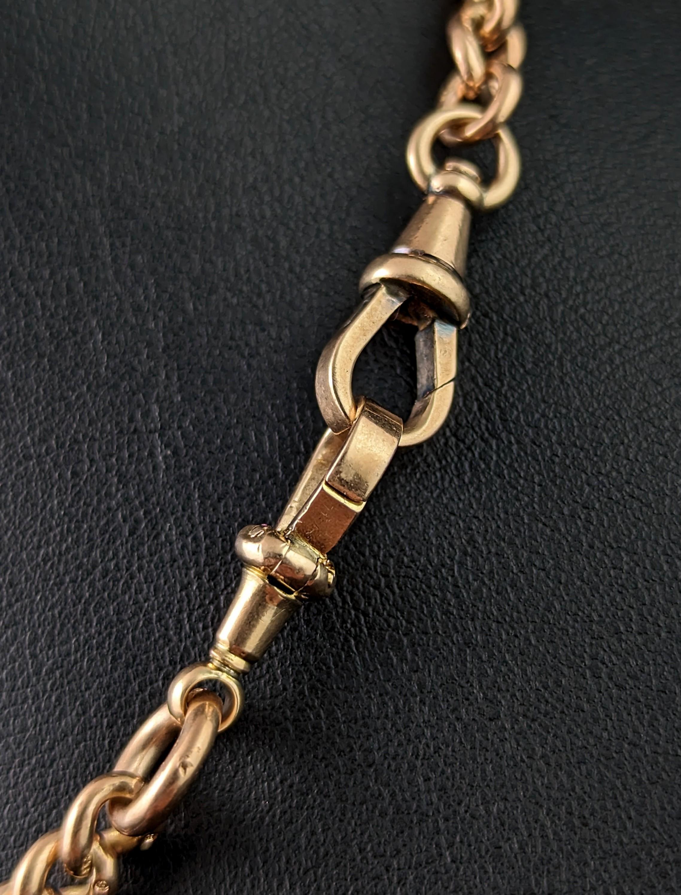 Antique 9k gold double Albert chain, watch chain necklace, Heavy  For Sale 5
