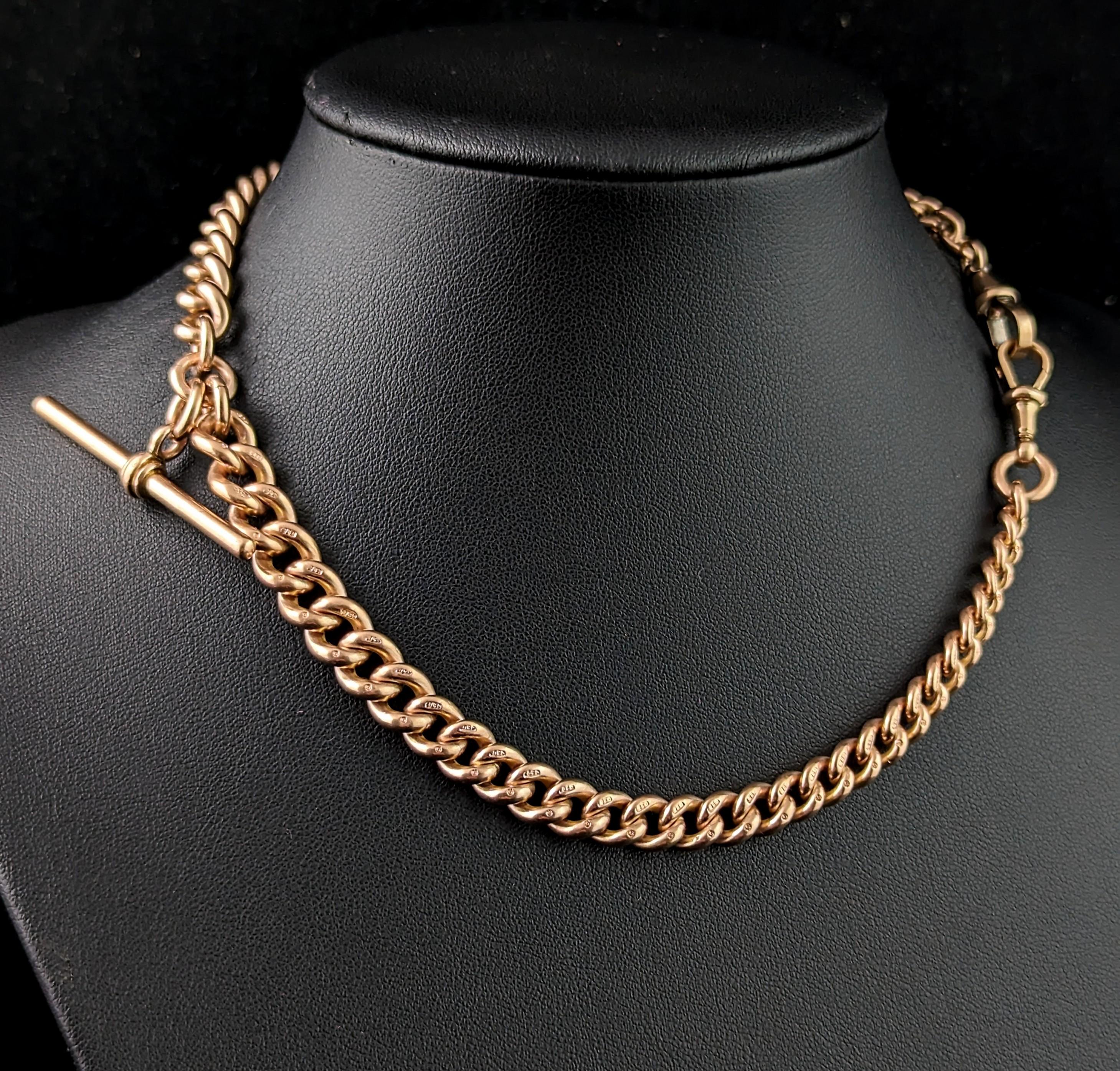 Antique 9k gold double Albert chain, watch chain necklace, Heavy  For Sale 6
