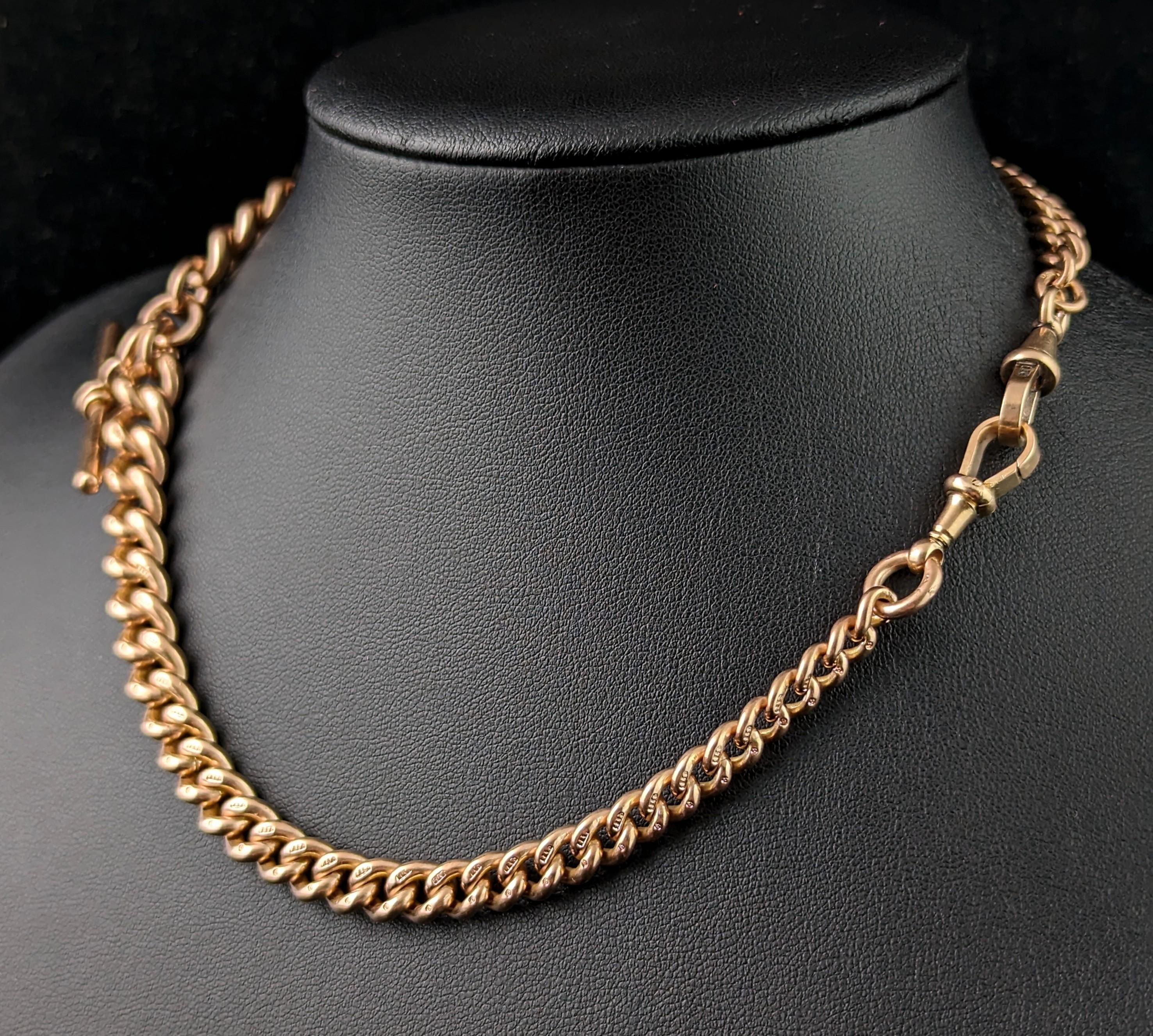 Edwardian Antique 9k gold double Albert chain, watch chain necklace, Heavy  For Sale