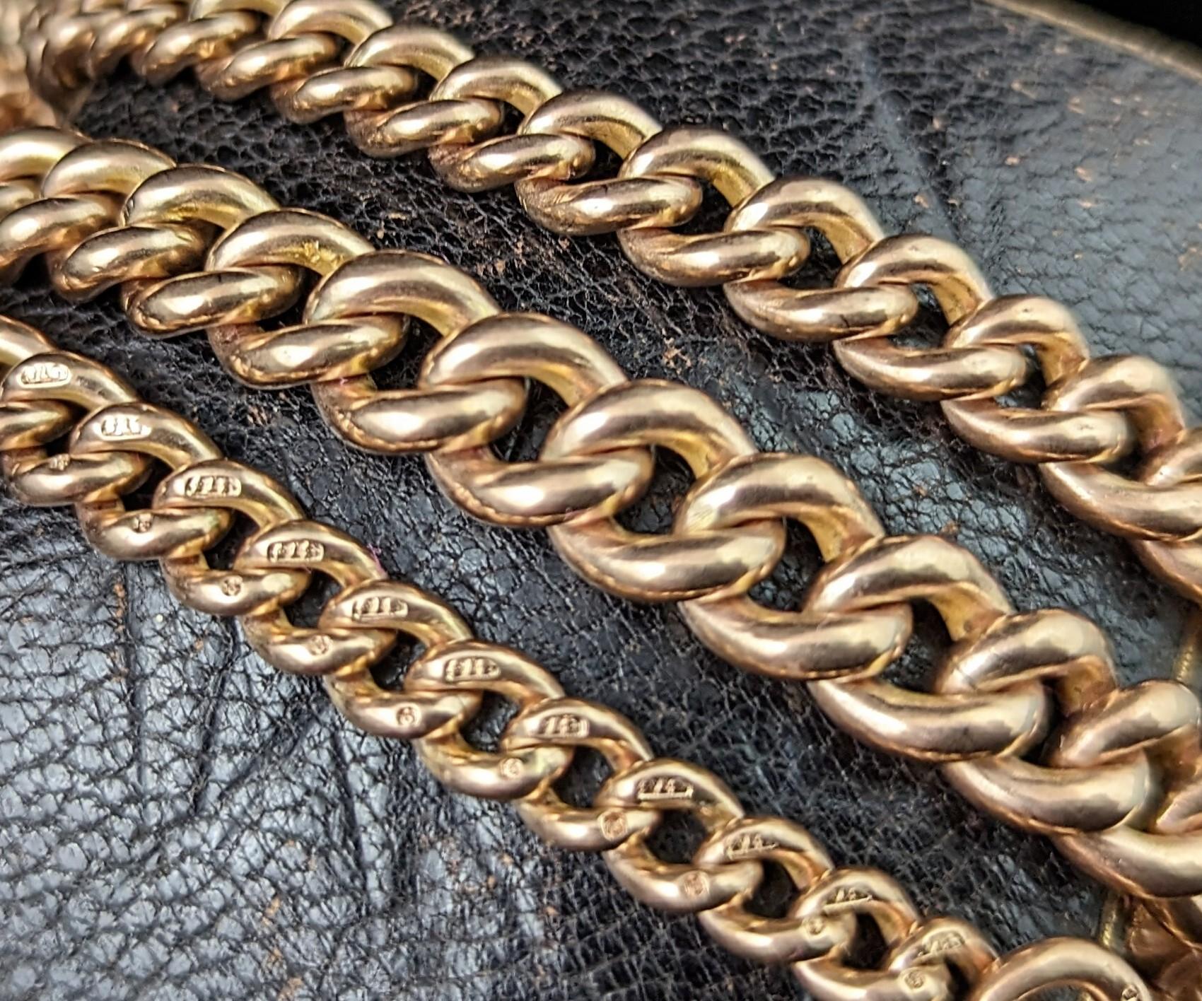 Antique 9k gold double Albert chain, watch chain necklace, Heavy  In Good Condition For Sale In NEWARK, GB