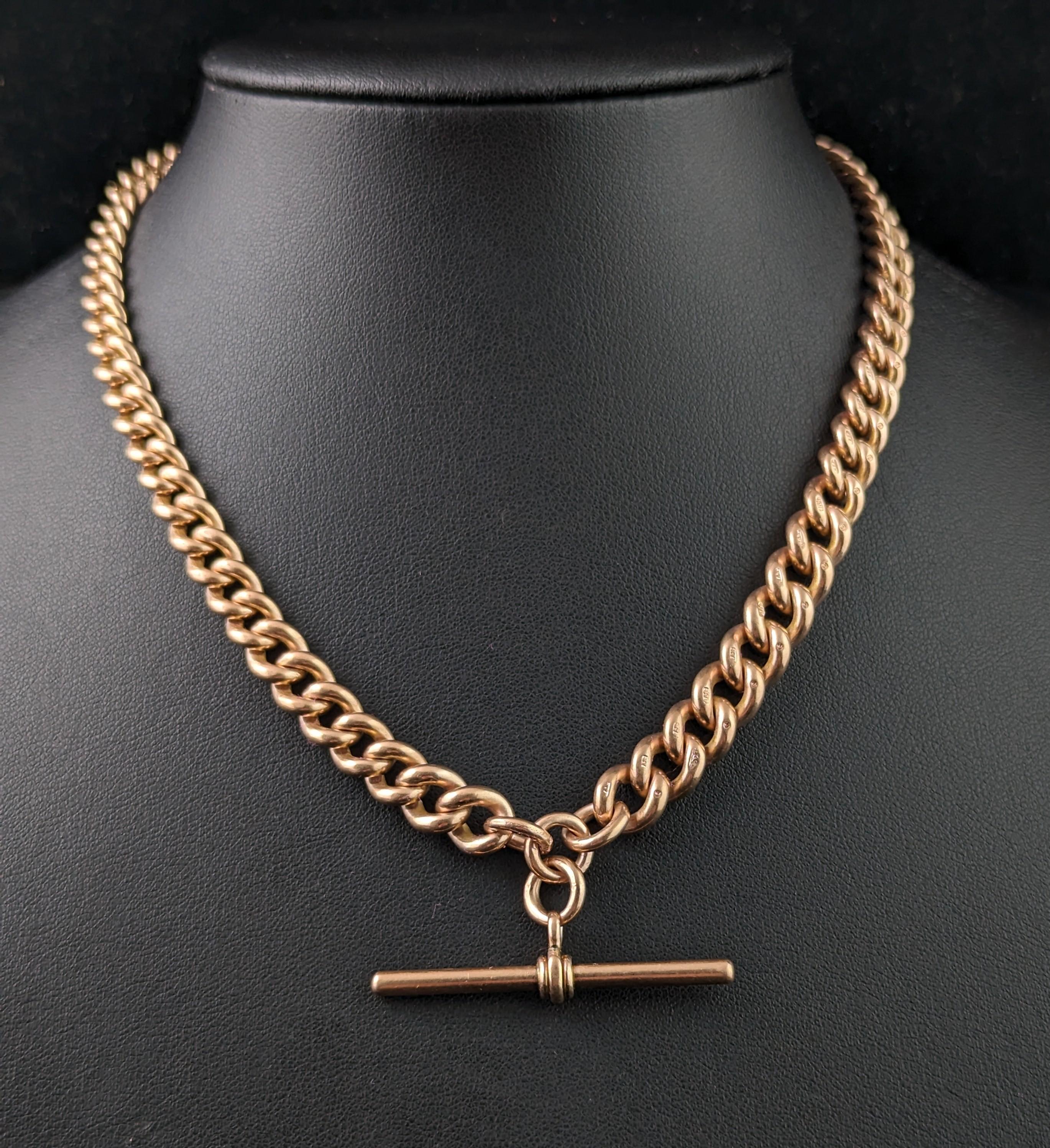 Women's or Men's Antique 9k gold double Albert chain, watch chain necklace, Heavy  For Sale