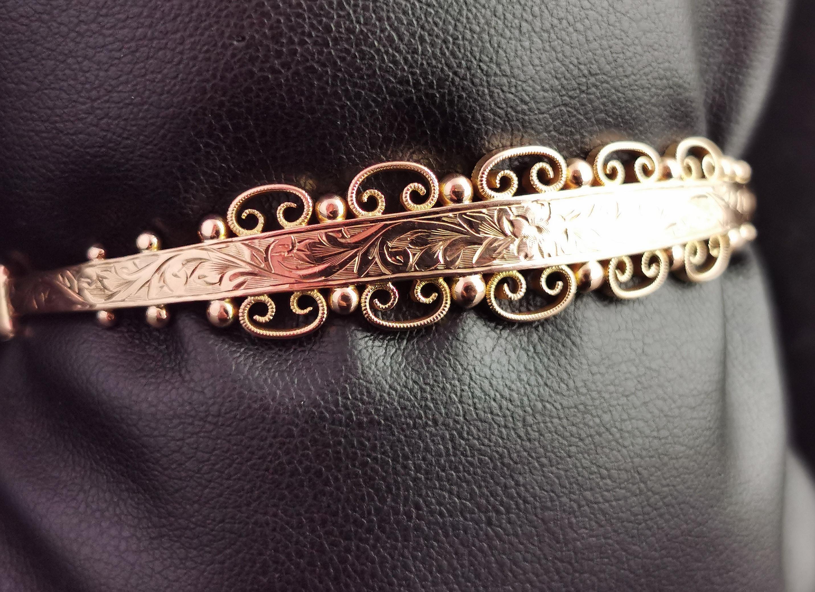 Bracelet jonc ancien gravé en or 9 carats, style édouardien en vente 9