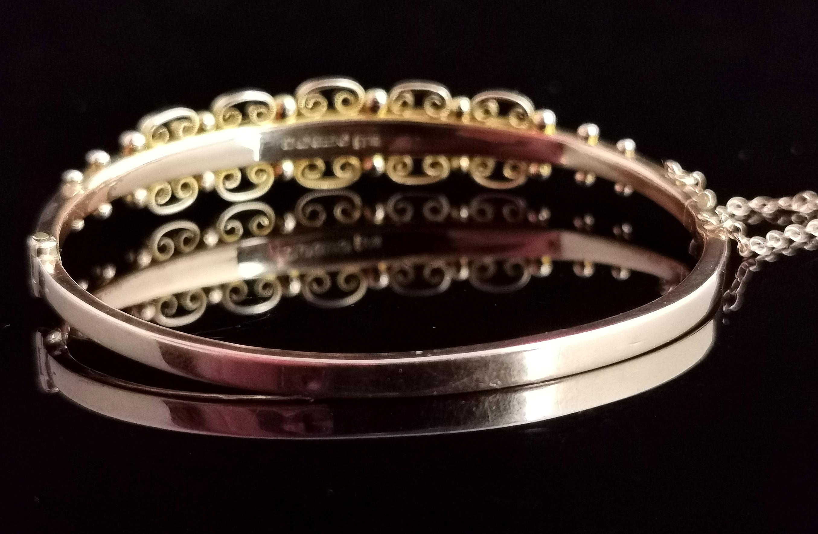 Bracelet jonc ancien gravé en or 9 carats, style édouardien Pour femmes en vente