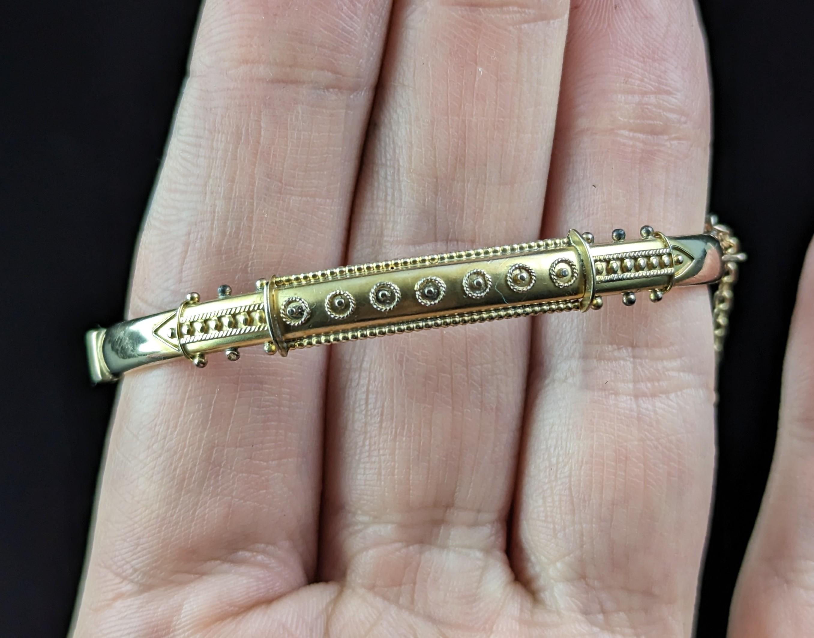 Antique 9k gold Etruscan revival bangle, Victorian, Cannetille  1