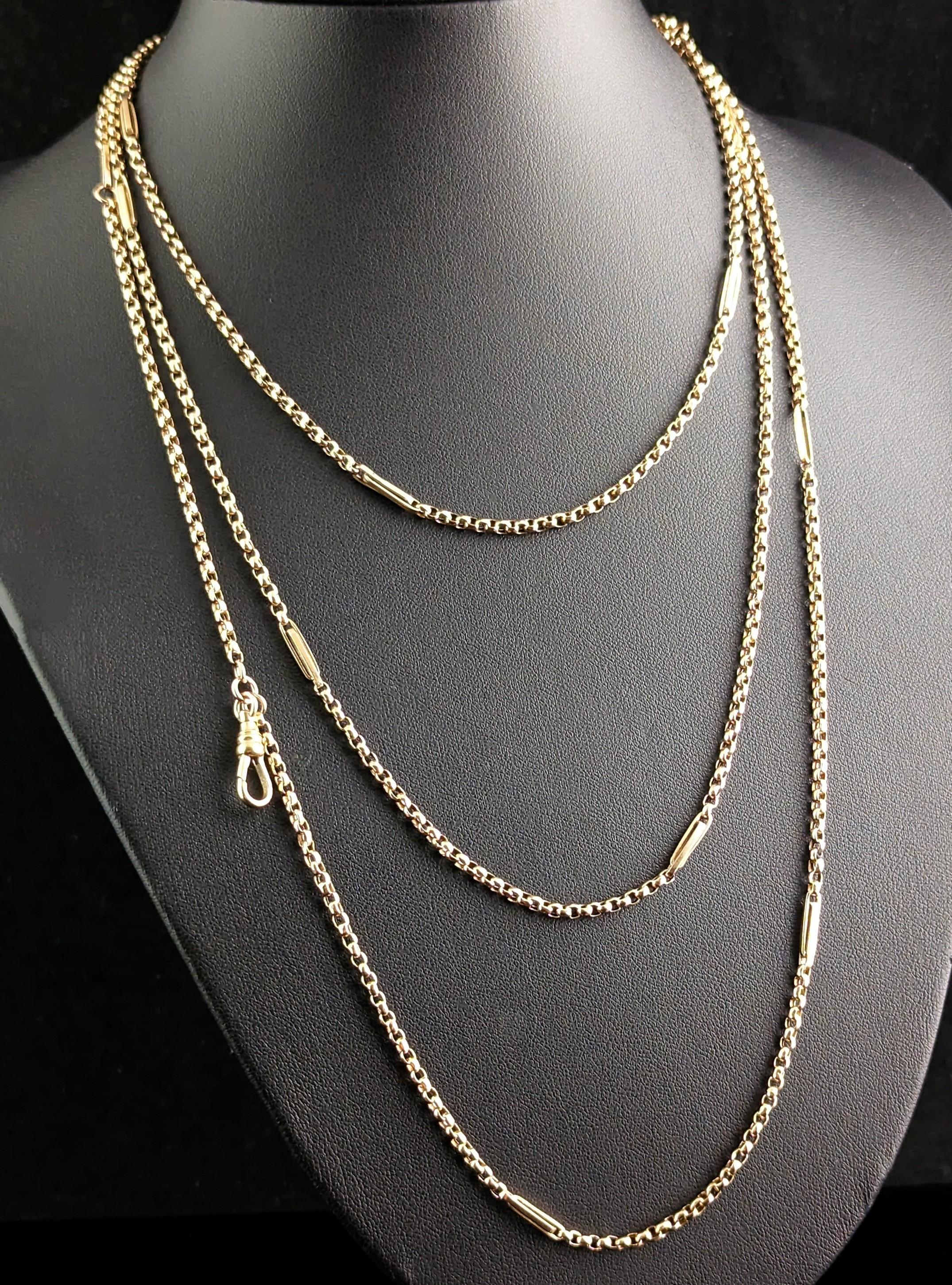 Antique 9k Gold Fancy Link Long Chain Necklace, Victorian 6