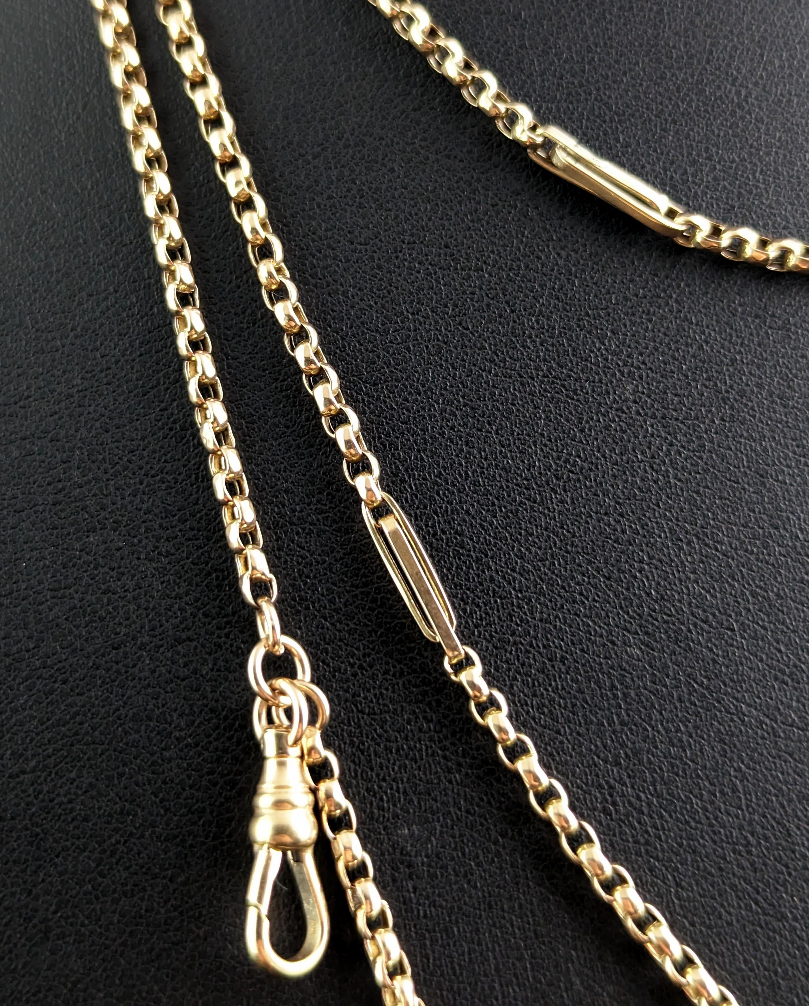 Antique 9k Gold Fancy Link Long Chain Necklace, Victorian 7