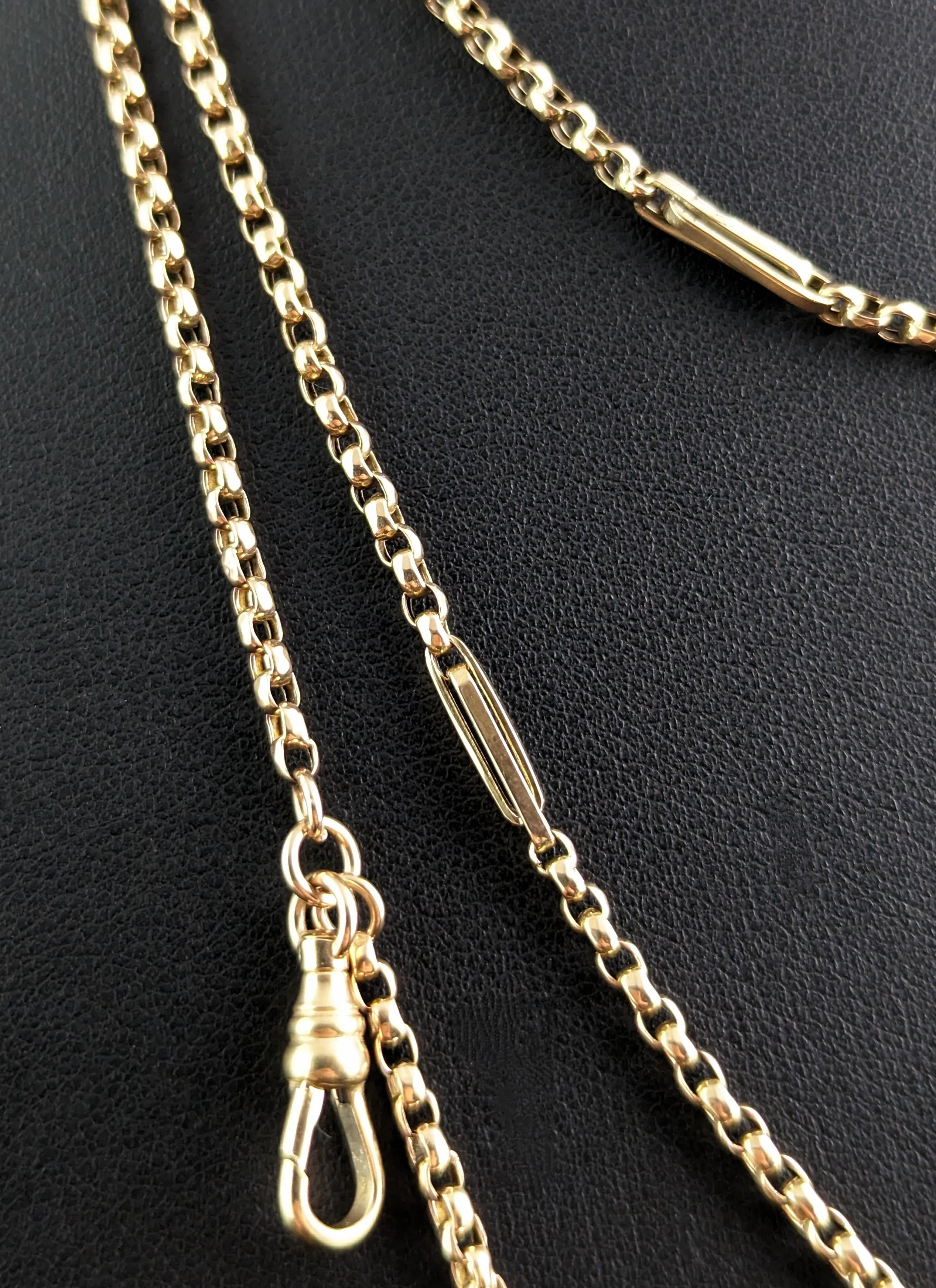 Antique 9k Gold Fancy Link Long Chain Necklace, Victorian 8