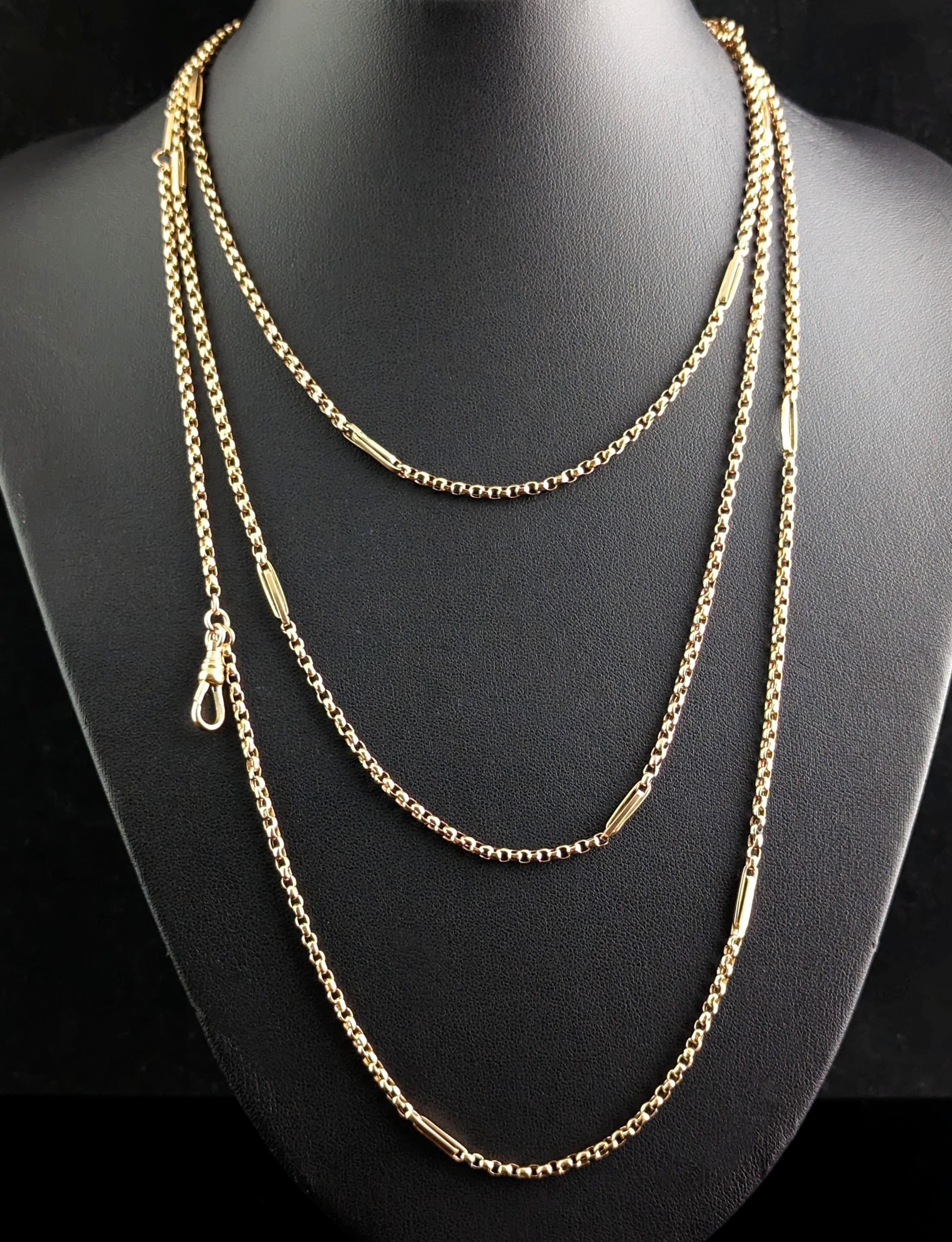 Antique 9k Gold Fancy Link Long Chain Necklace, Victorian In Fair Condition In NEWARK, GB