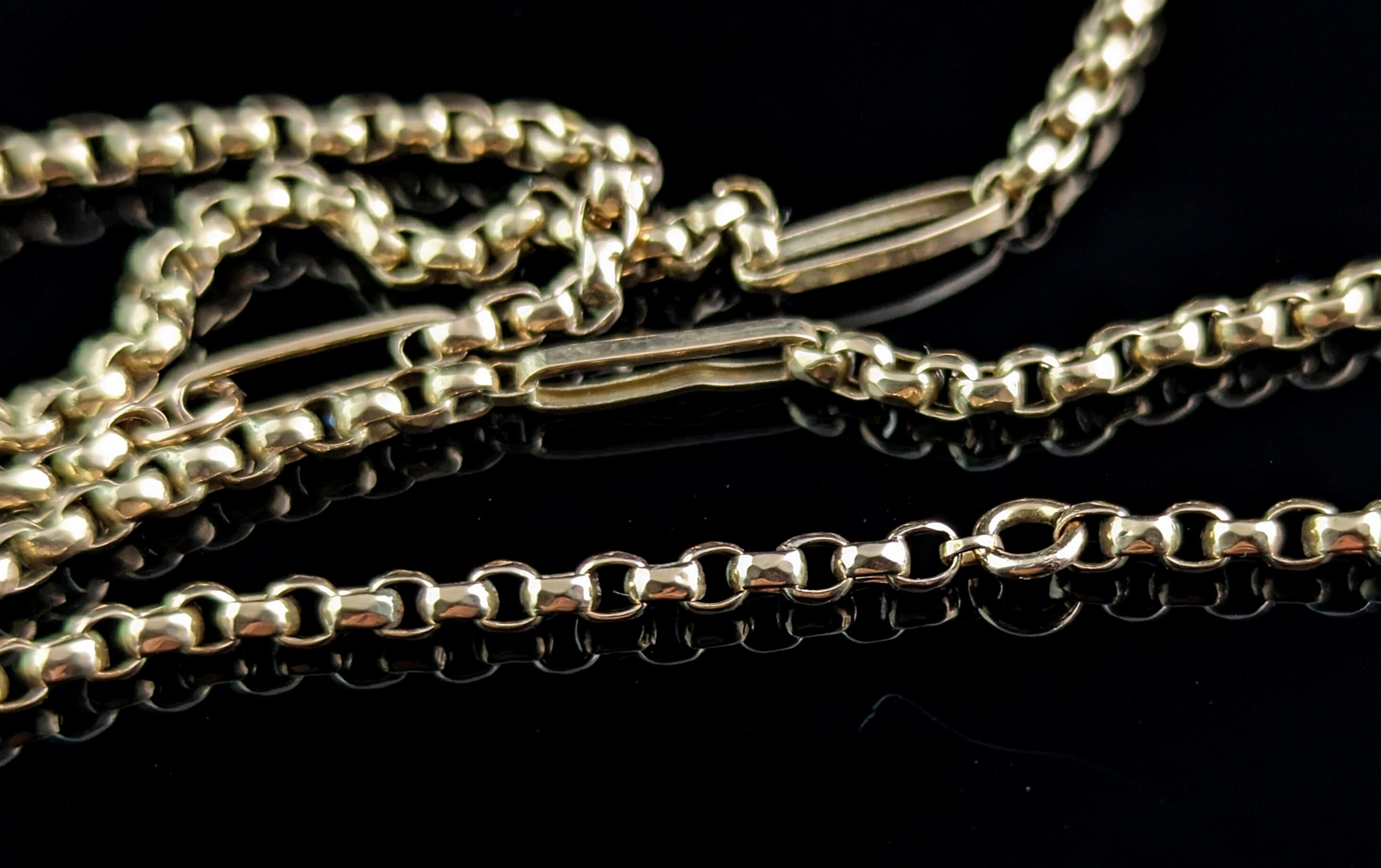 Women's Antique 9k Gold Fancy Link Long Chain Necklace, Victorian