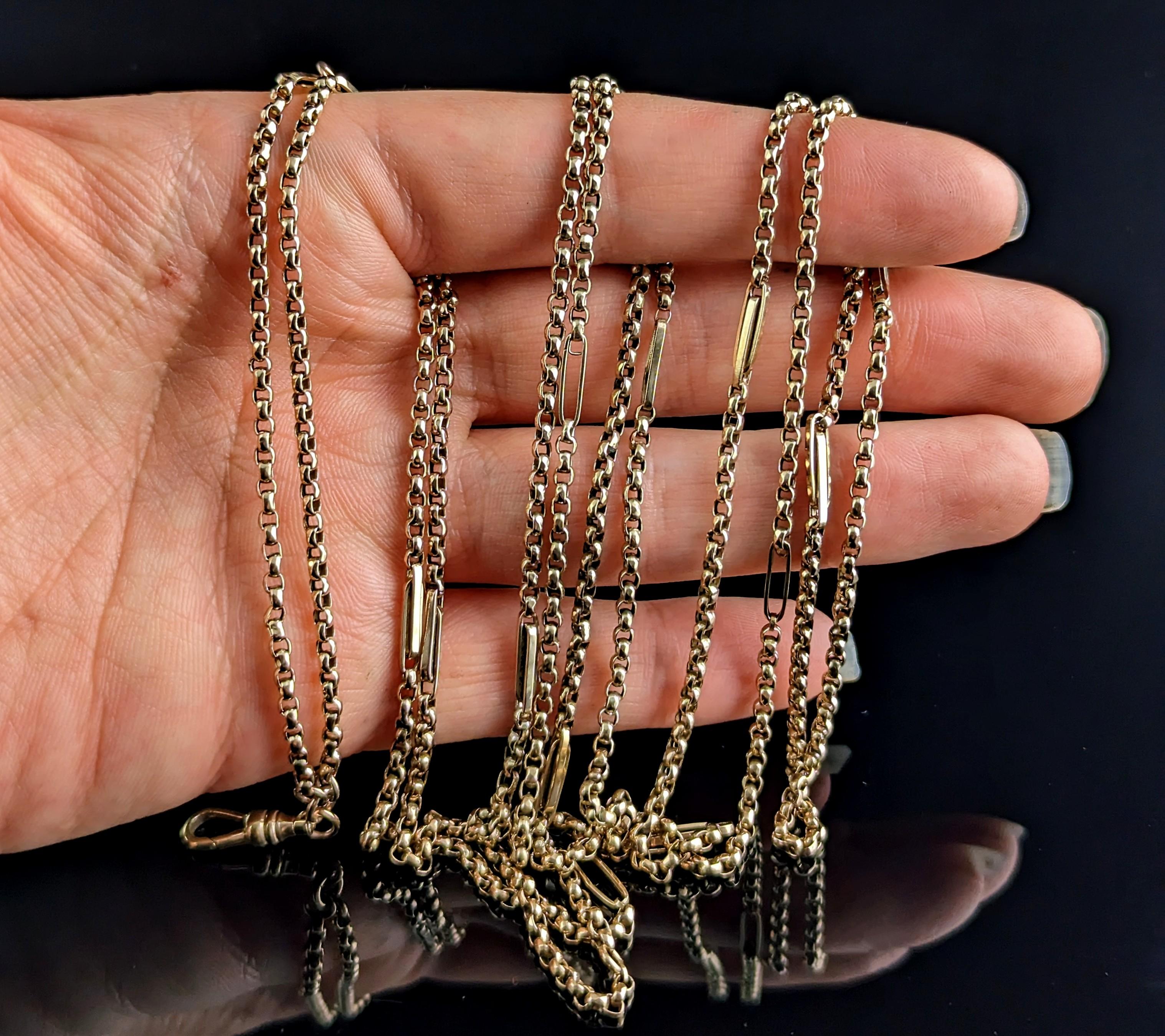 Antique 9k Gold Fancy Link Long Chain Necklace, Victorian 3