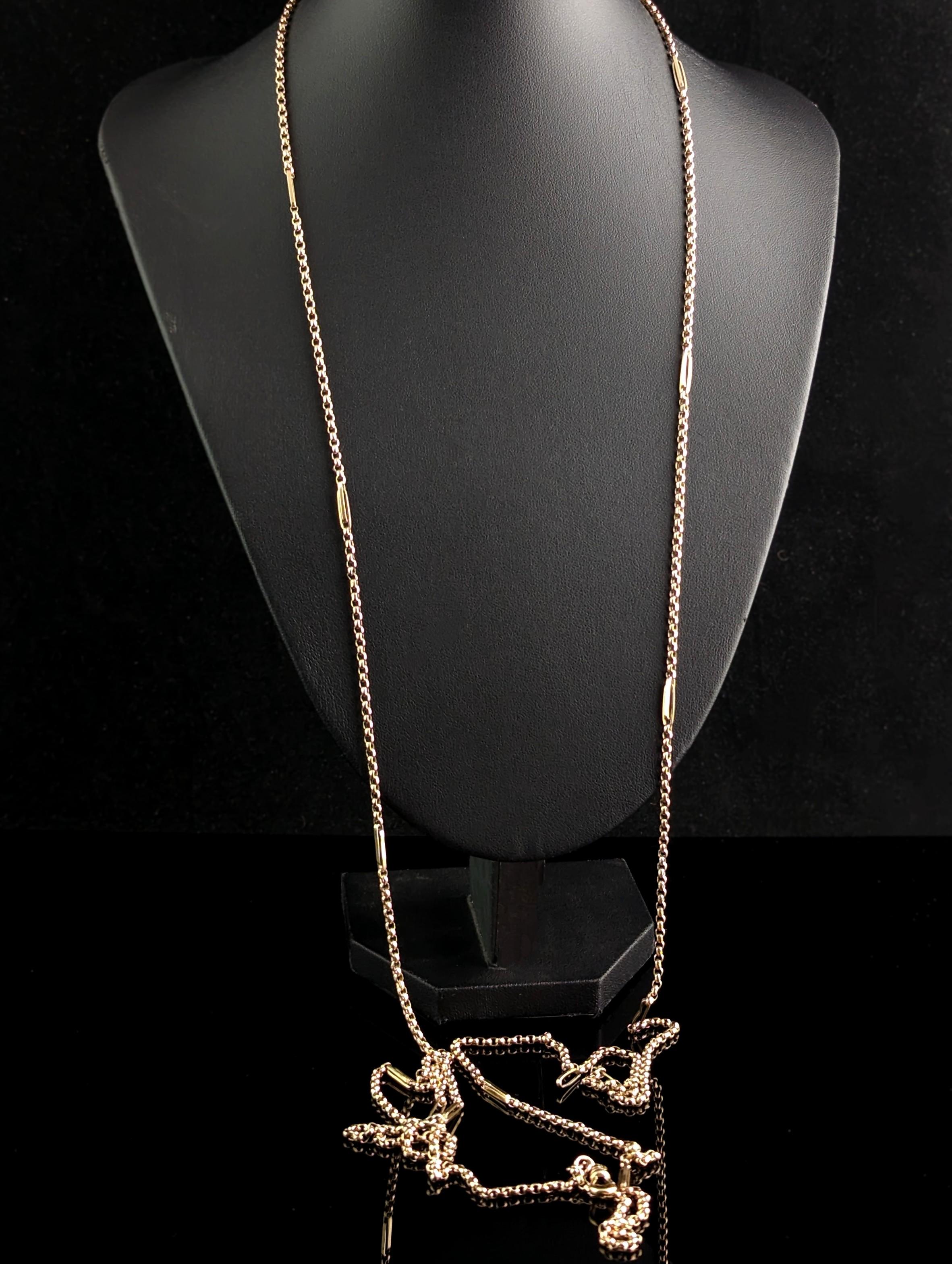 Antique 9k Gold Fancy Link Long Chain Necklace, Victorian 4
