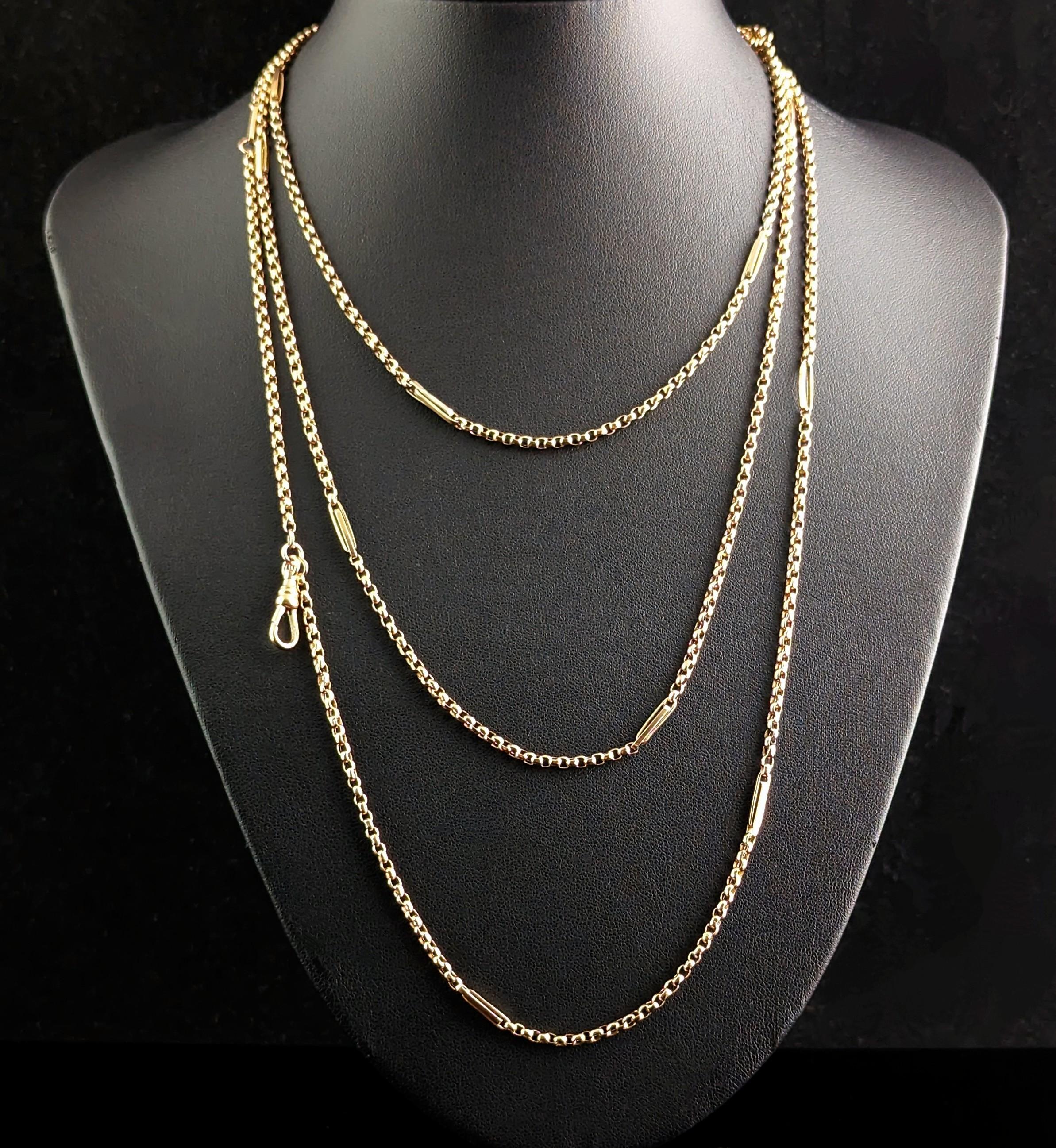 Antique 9k Gold Fancy Link Long Chain Necklace, Victorian 5